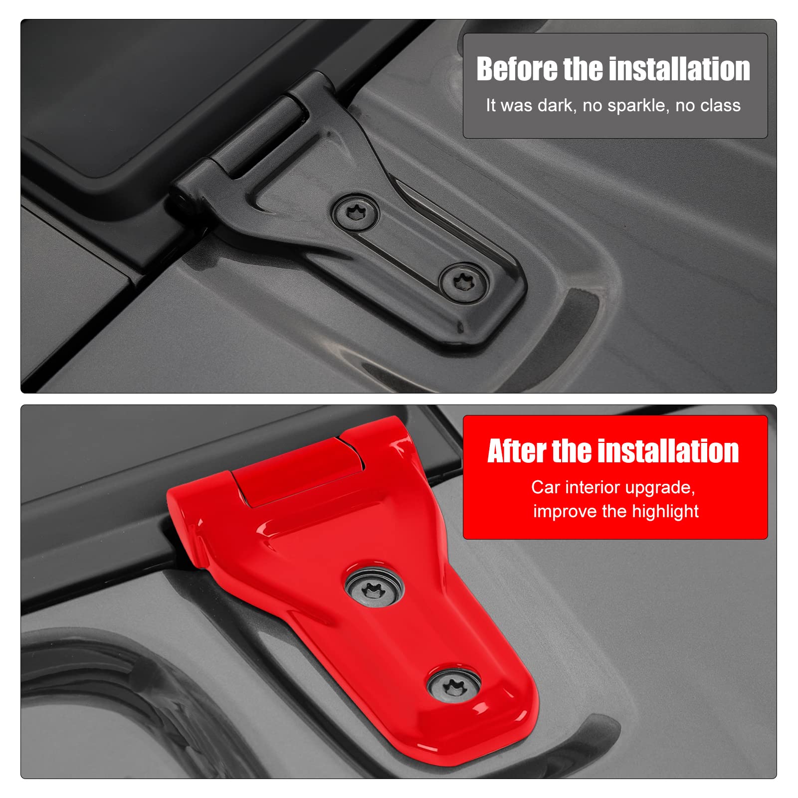 Hoolcar Red Engine Hood Hinge Cover for 2018-2021 Jeep Wrangler JL JLU & Gladiator JT - Exterior Decoration Accessories | Off-Road Upgrade & Customization