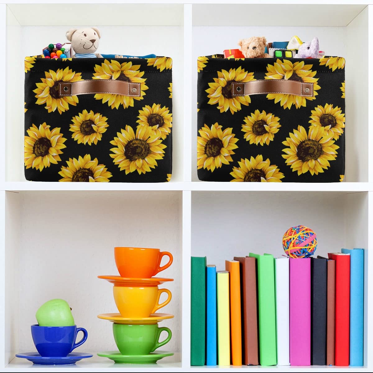 Emelivor Collapsible Sunflower Storage Bin with Handle - Waterproof Rectangle Basket for Organizing Toys, Books, Office & Bathroom Supplies | Perfect for Nursery, Closet & Shelf Storage