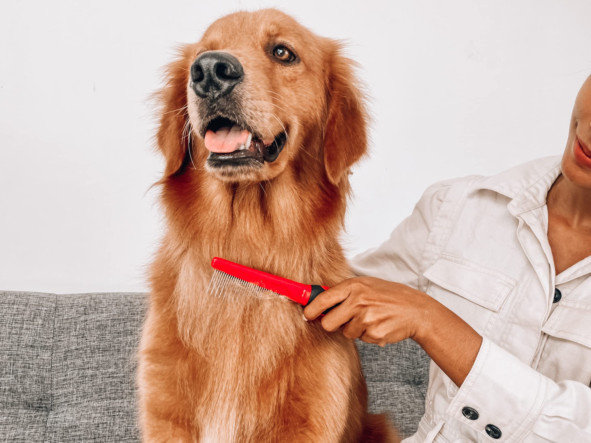 Tuff Pupper Dual Length Detangling Dog Comb - Short & Long Teeth for Outer & Inner Coat | Ergonomic Pet Grooming Comb with No-Slip Handle & Rounded Tips | Perfect for Brushing, Shedding Control, and Gentle Detangling at Home or Professional Grooming