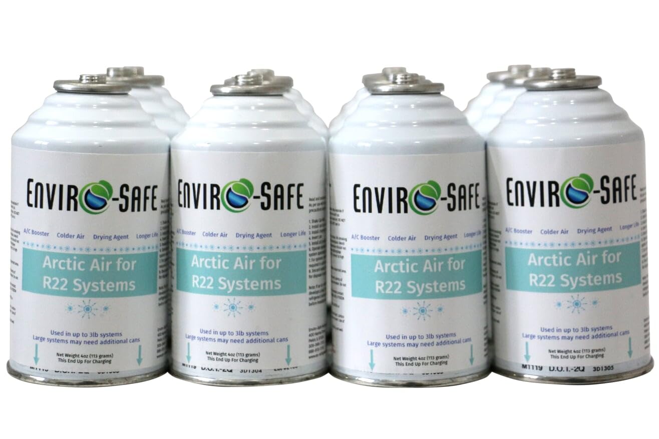 Envirosafe Arctic Air Refrigerant for R22 Air Conditioners - Case of 12 Cans (16oz Each) | Fast Cooling, Eco-Friendly | Perfect for Home AC Units, Commercial HVAC Systems & Auto Air Conditioning Repair