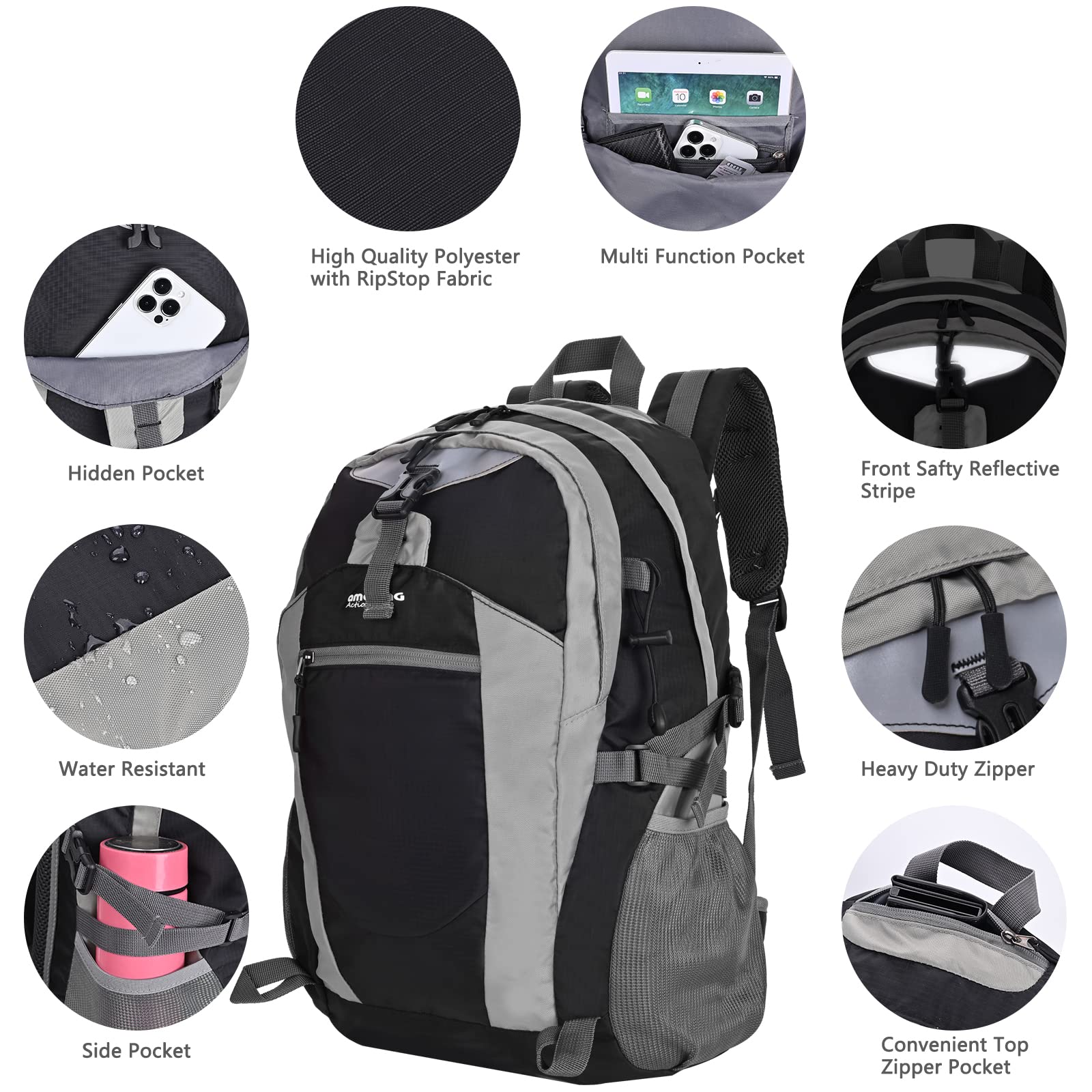 Waterproof Hiking Backpack - Lightweight Camping Backpack for Outdoor Adventures, Travel & Trekking - Durable Rucksack for Men & Women - Perfect for Hiking, Camping, Travel & Daily Commute