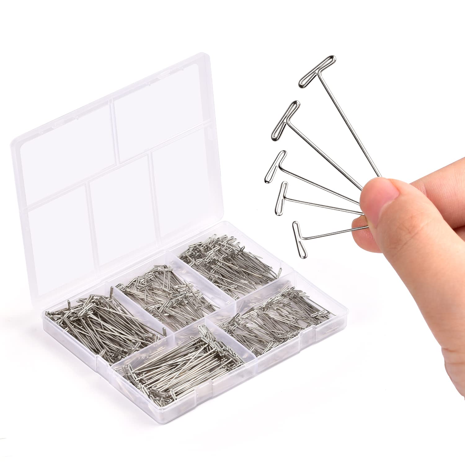 ARRITZ 260pcs T Pins for Wig Making - 5 Sizes (2inch, 1.7inch, 1.4inch, 1.3inch, 1inch) - Straight Sewing Pins for Crochet Blocking, Hat Making, Modeling & DIY Crafts - Perfect for Wig Styling, Fabric Pinning & Sewing Projects