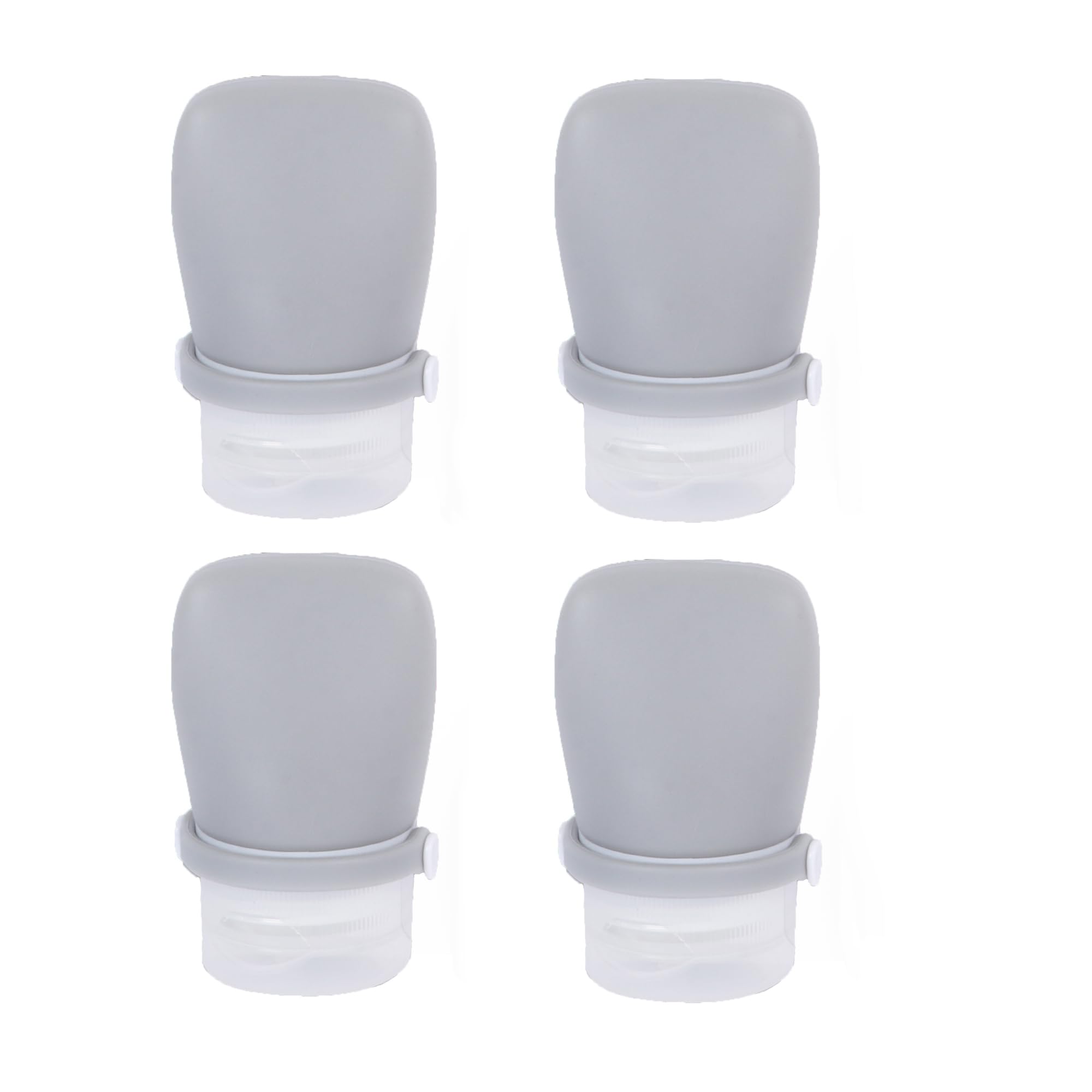 Leak Proof Silicone Travel Toiletry Bottles Set - 4pcs 30ml/1oz Refillable Containers for Shampoo, Lotion & Conditioner (Light Grey) - Perfect for Air Travel, Gym & Vacation Essentials