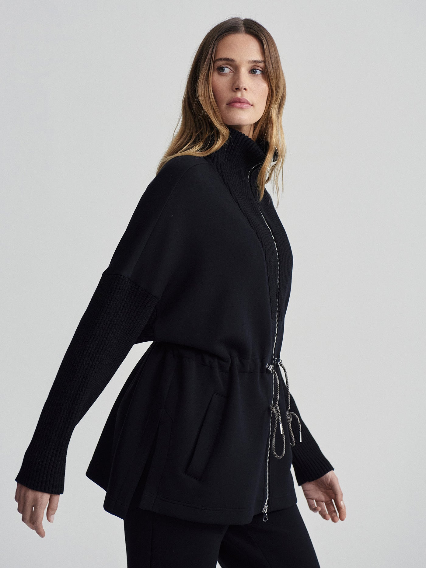 Varley Palen Longline Zip Through Hoodie - Black | Women's Casual Wear for Everyday Comfort & Style | Perfect for Workouts, Lounging & Outdoor Activities