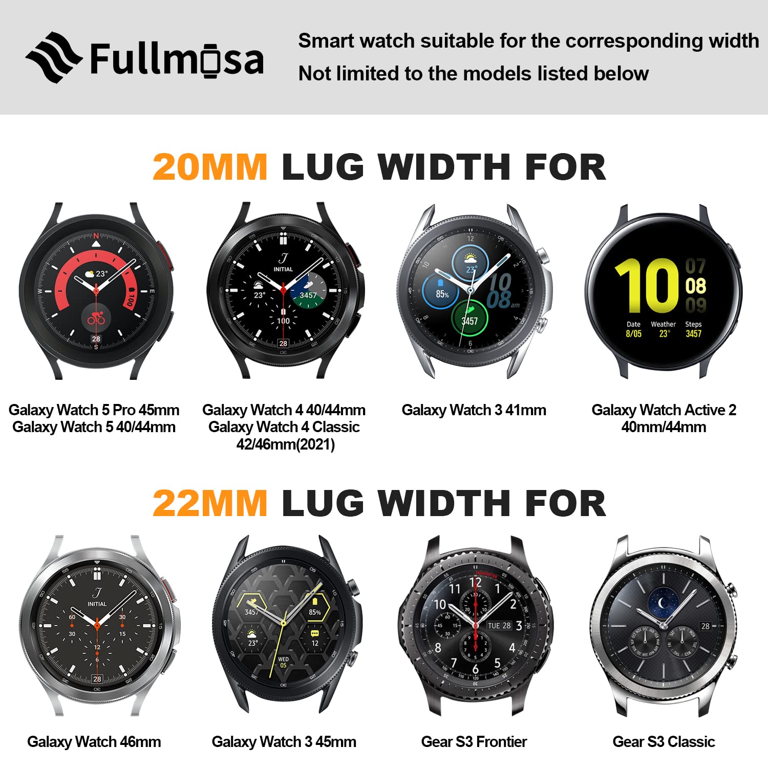Fullmosa Quick Release Leather Watch Band 22mm 20mm 18mm - Burnished Strap for Samsung Galaxy Watch/Garmin Watch - Perfect for Business, Casual & Outdoor Activities