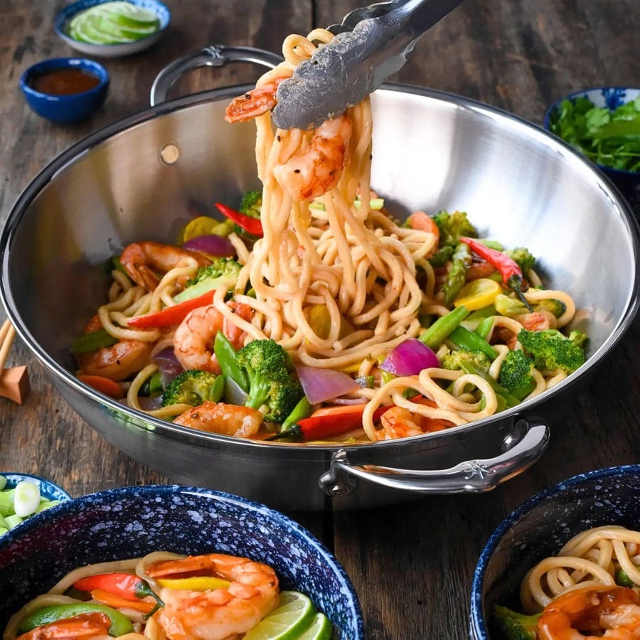 Hestan Professional Clad Stainless Steel Wok 14 Inch - High Performance Stir Fry Pan for Home & Restaurant Cooking - Perfect for Asian Cuisine, Sautéing & Deep Frying