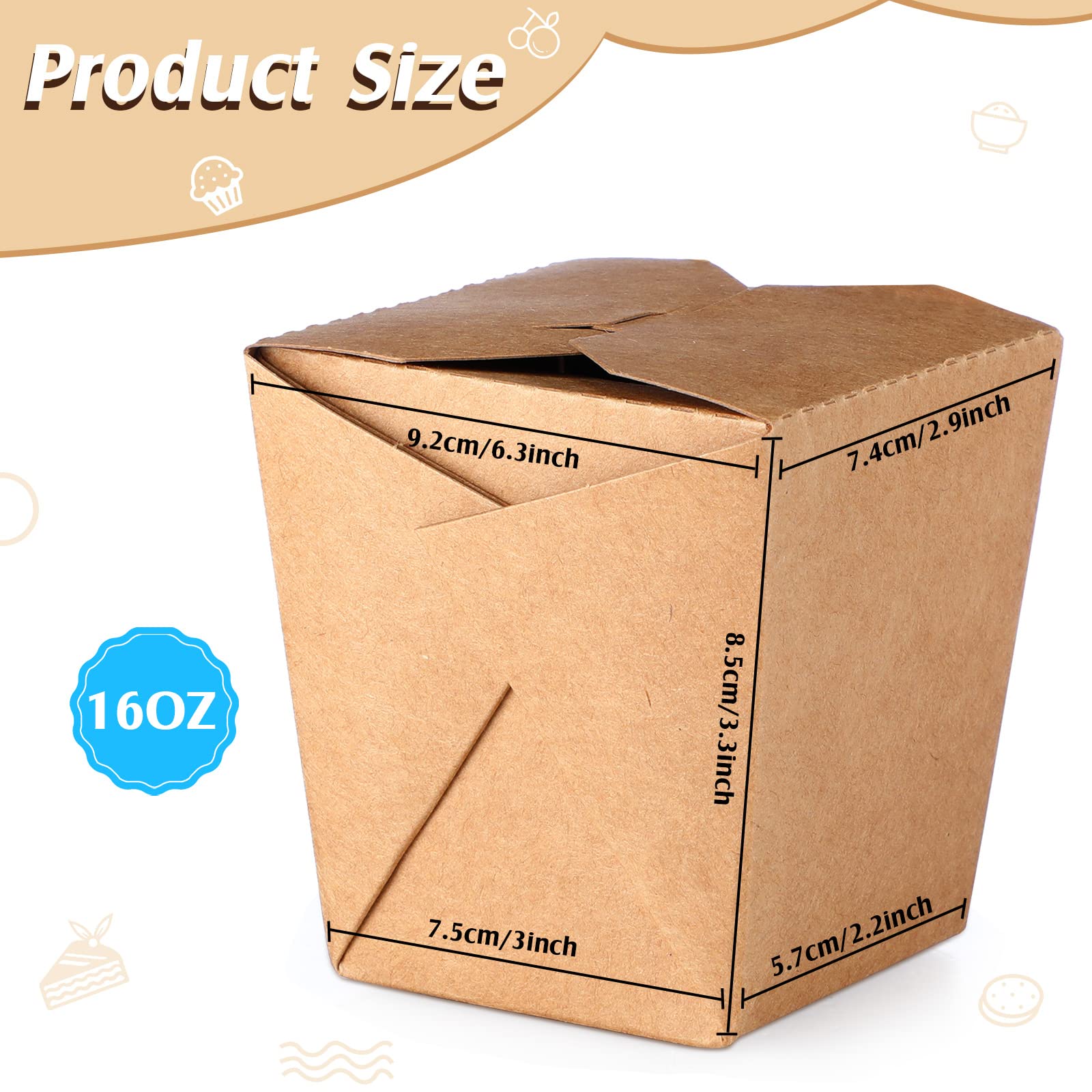 16 oz Kraft Brown Disposable Takeout Food Containers - 100 Pcs Stackable Leak-Resistant Chinese Takeout Boxes for Catering, Restaurants & Party Food Service | Perfect for Meal Prep, Leftovers & On-the-Go Dining