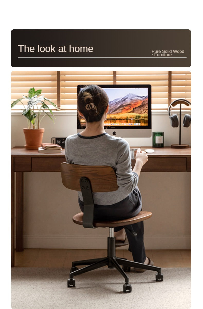 Modern Oak Solid Wood Lift & Swivel Office Chair - Ergonomic Rotatable Computer Desk Chair for Home & Office Workspace