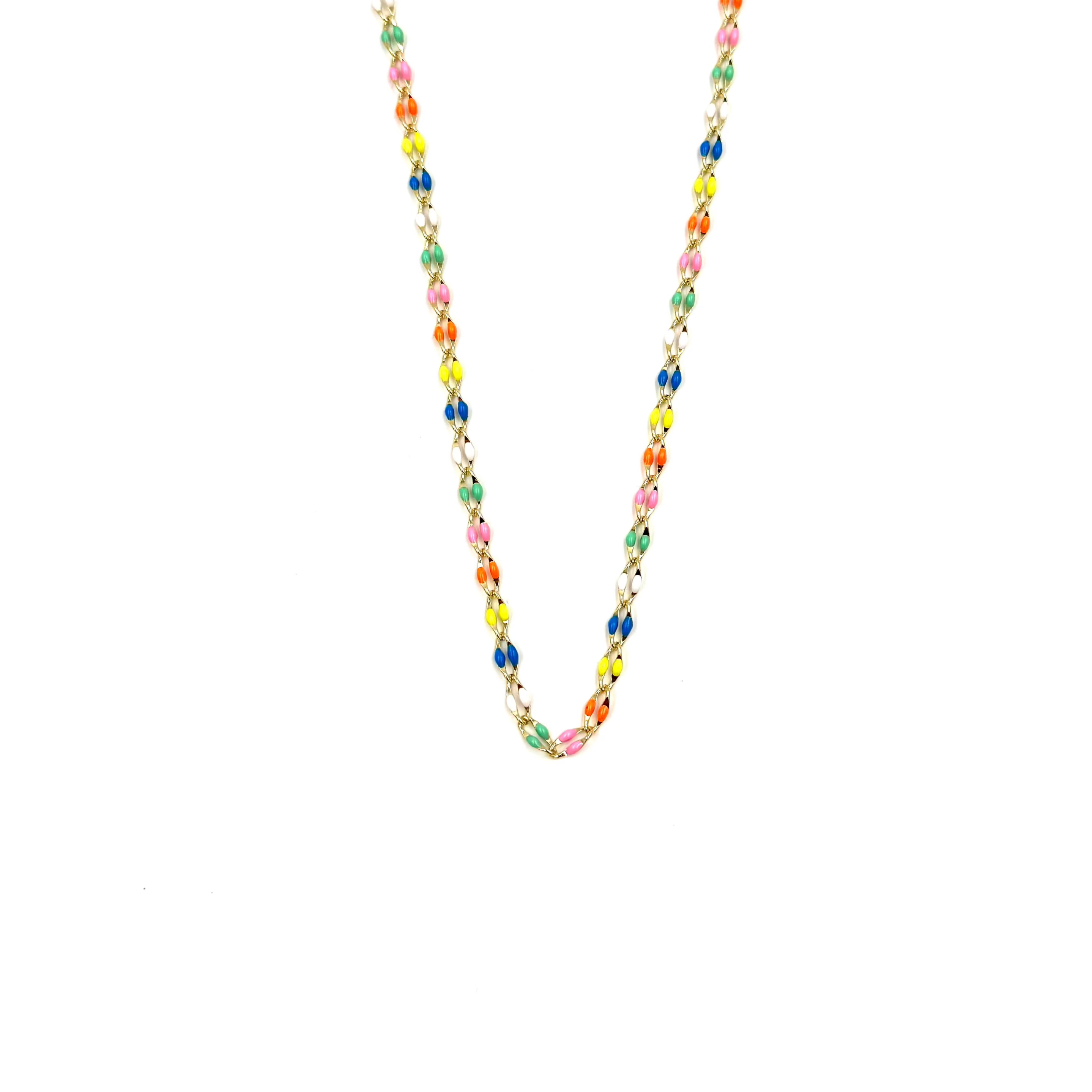 Ashley Gold Stainless Steel Enamel Open Link Chain Necklace for Women - Elegant Layering Jewelry for Everyday Wear, Parties & Gifts