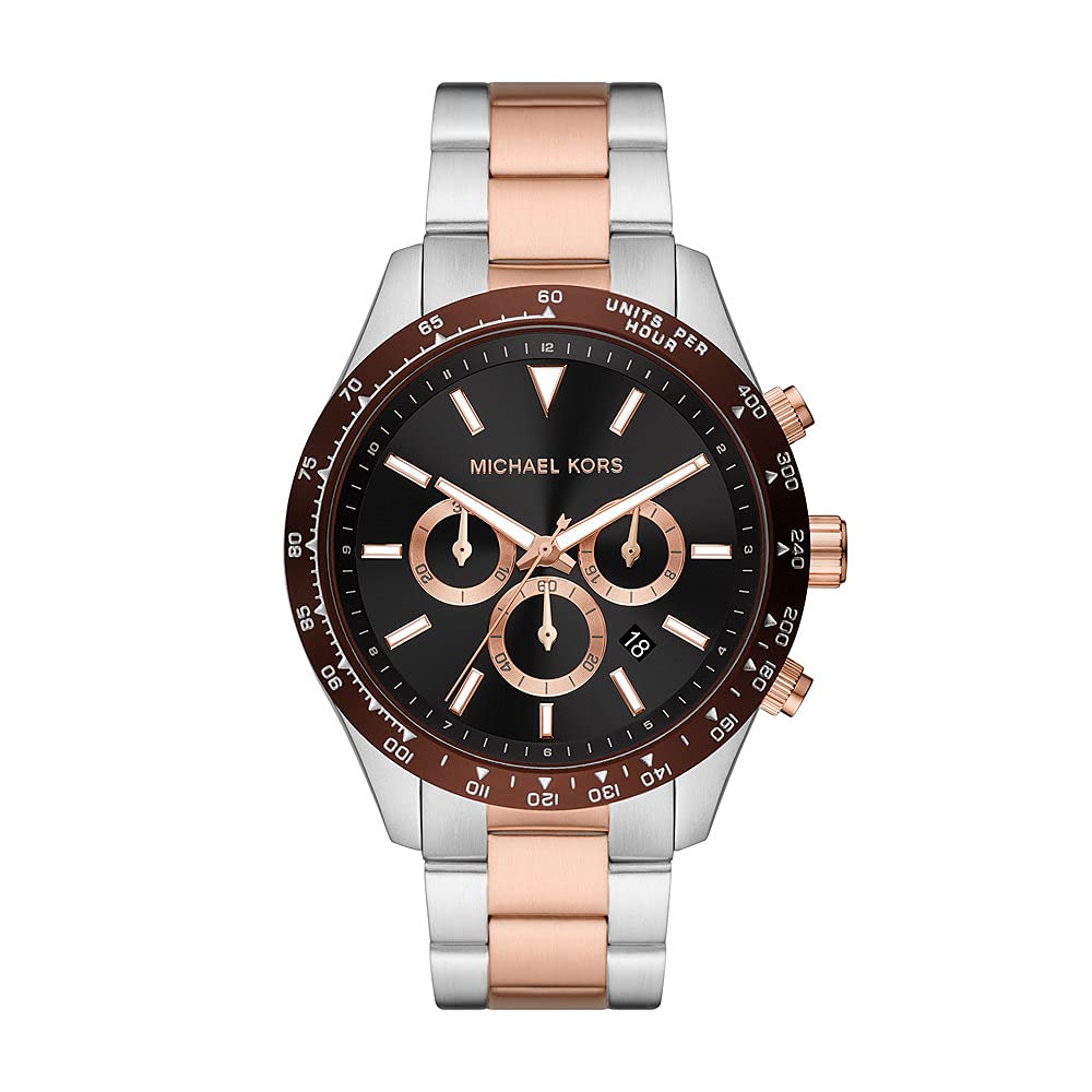 Michael Kors Men's Layton Stainless Steel Quartz Watch with Leather Strap - Water Resistant, Date Display - Perfect for Business, Casual & Formal Occasions