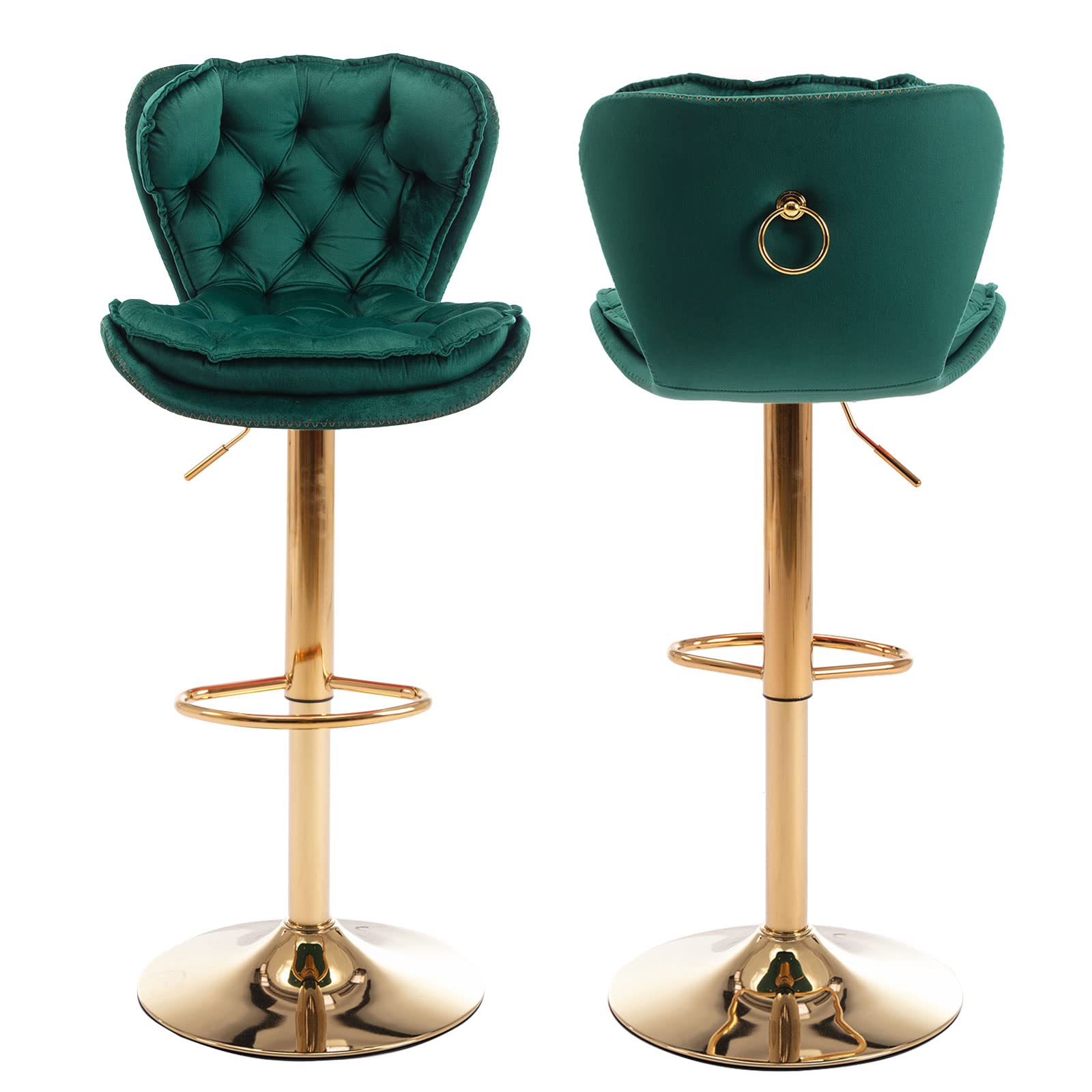 Modern Adjustable Swivel Bar Stools with Backs - Set of 2 Kitchen Counter Height Stools for Dining Room & Kitchen Island - Emerald Green Bar Chairs for Home, Restaurant & Cafe Use