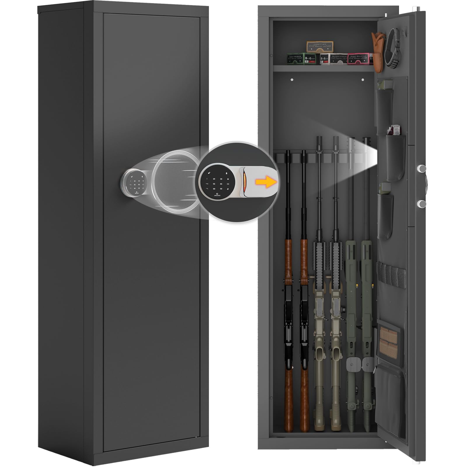 10-12 Gun Safe - Heavy Duty Large Rifle & Pistol Cabinet with Quick Access, Adjustable Racks & Handgun Pockets - Secure Firearm Storage for Home, Office & Hunting Use