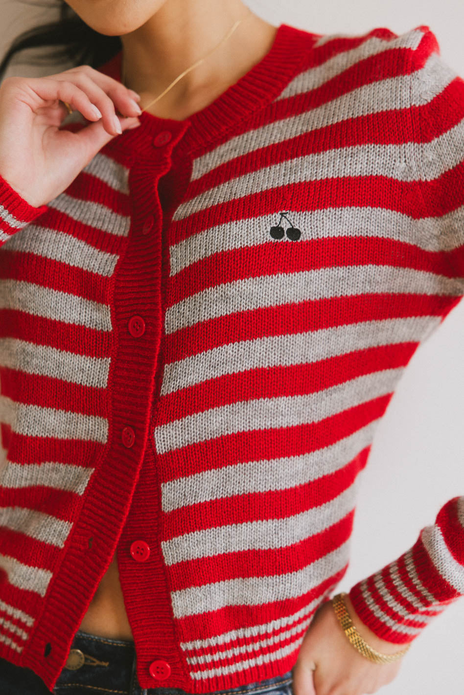 Albia Women's Cherry Striped Cardigan - Soft Knit Sweater for Fall & Winter | Cozy Casual Wear for Office, Dates & Outings
