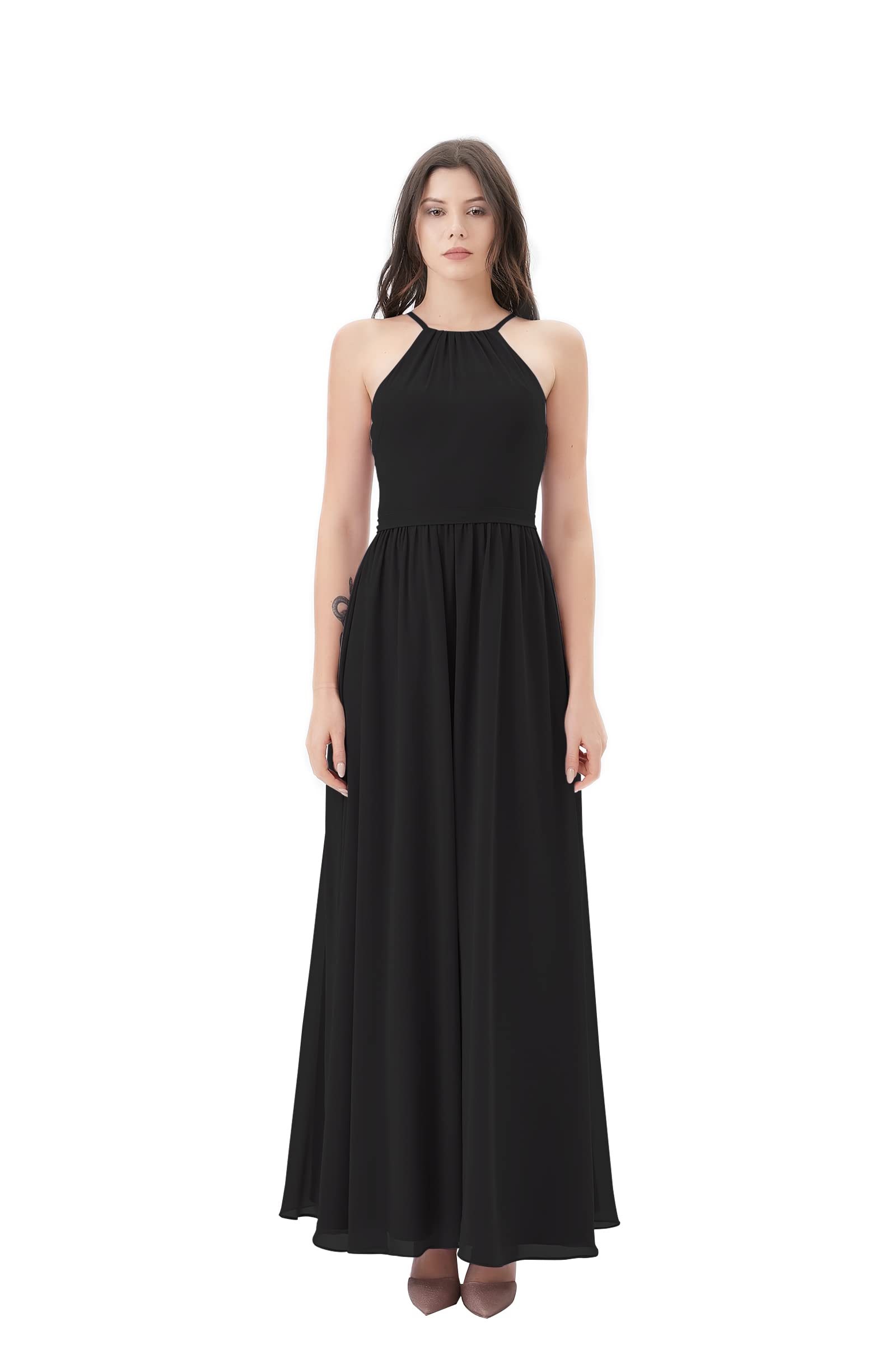 Elegant Women's Prom Dress - High Halter Neck, Empire Waist Chiffon Maxi Gown with Back Ruffles | Perfect for Wedding Guest, Evening Party, Homecoming & Special Occasions