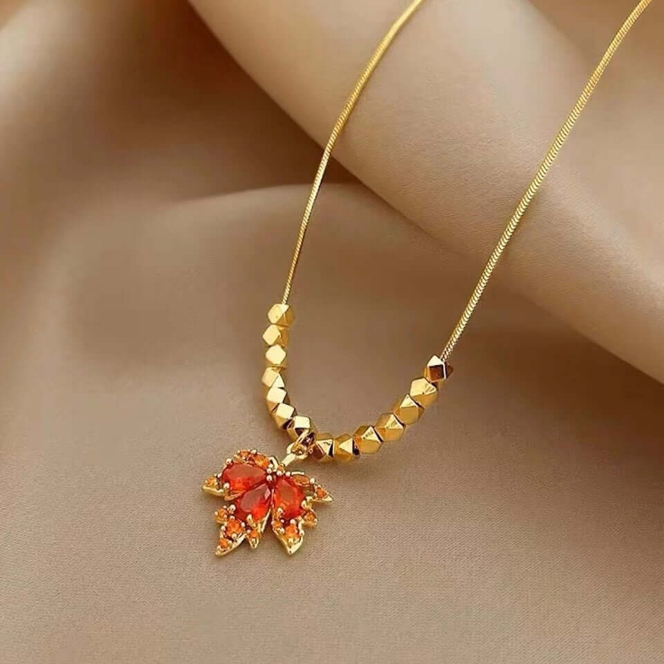 Premium Titanium Maple Leaf Pendant Necklace with Snake Chain - Elegant Jewelry for Women, Gift for Her | GS041 - Perfect for Everyday Wear, Parties, and Special Occasions
