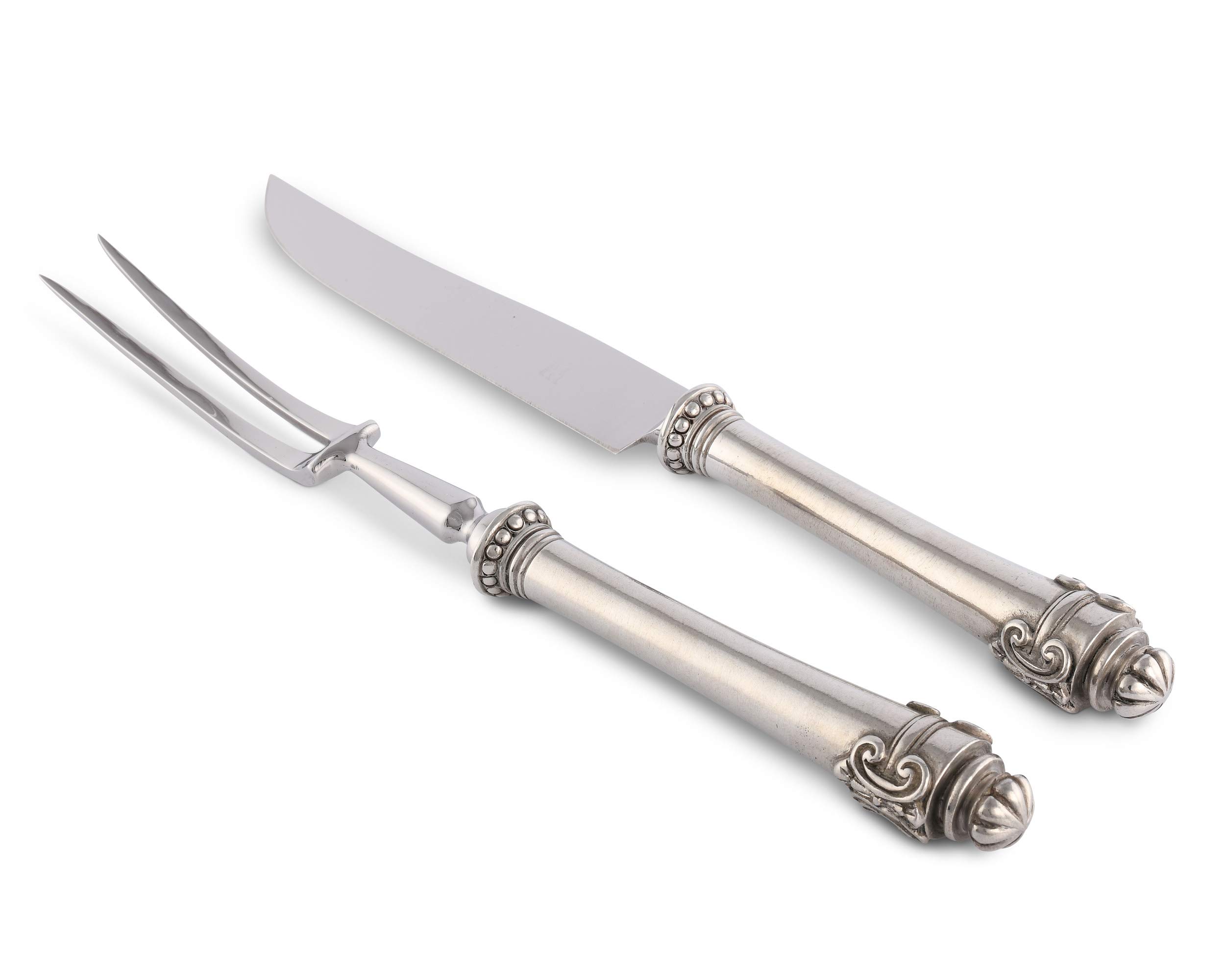 Vagabond House Medici Solid Pewter Handle Forged Carving Set - 12 Inch Premium Steak Knife Set for Fine Dining & Meat Carving | Perfect for Restaurants, Dinner Parties & Holiday Meals