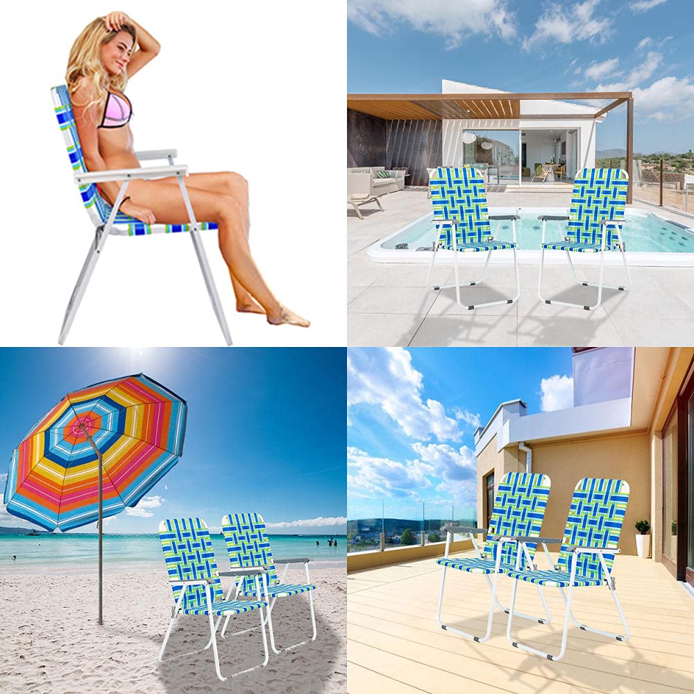 2 Pack Portable Folding Lawn Chairs for Beach Camping - Lightweight Outdoor Patio Chairs with Webbing Design, Perfect for BBQ, Travel, Picnic & Festival Use