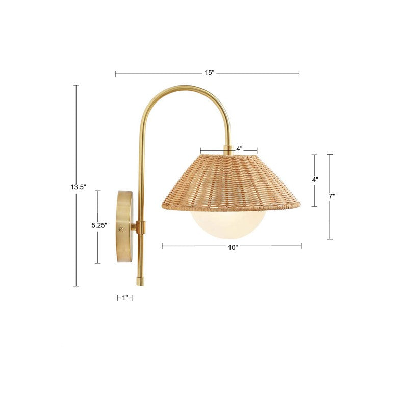 Laguna Rattan Weave Wall Sconce Light - Boho Coastal Style Shade for Bedroom, Living Room, and Patio Decor