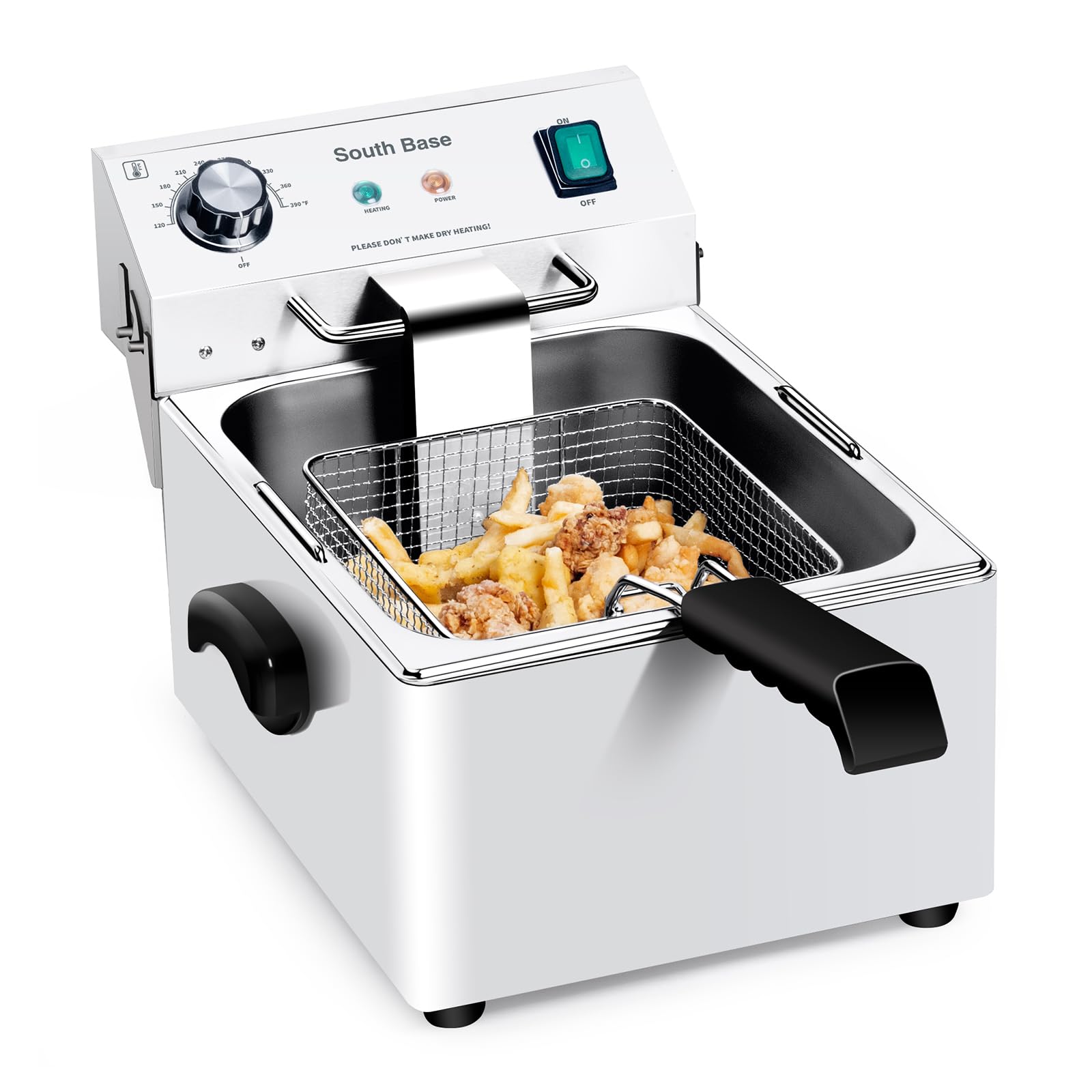 Commercial Deep Fryer 1750W with Adjustable Temperature & Basket - 2.65Gal Electric Deep Fryer for Chicken, French Fries, Wings - 110V Restaurant & Home Kitchen Use for Frying, Snack Making, Catering Events
