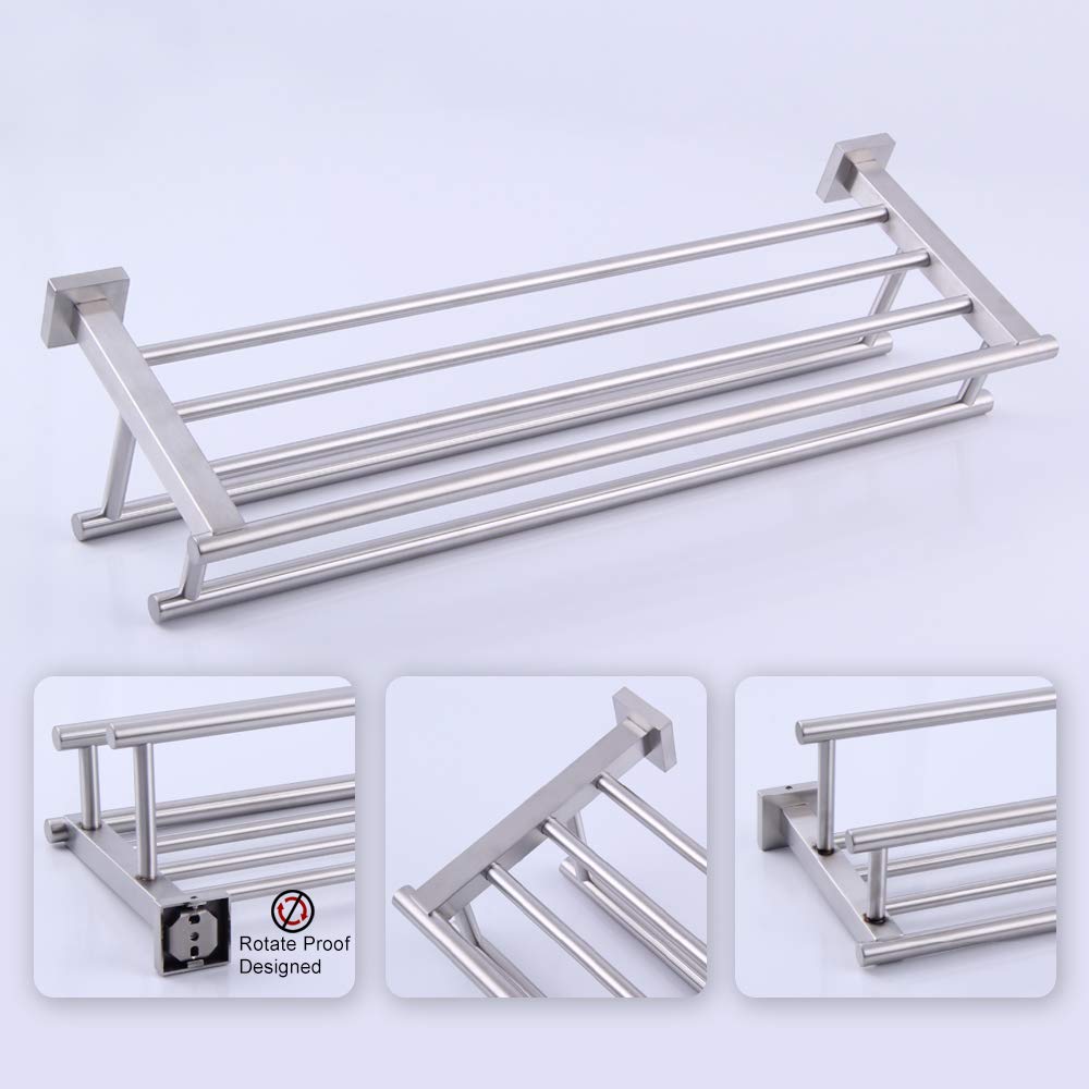 GERZWY 24-Inch Stainless Steel Bathroom Towel Rack with Double Bars - Wall Mounted Shelf Holder for Bath Towels & Hand Towels - Brushed SUS 304 Finish (AG1602B-LS) - Perfect for Modern Bathrooms, Spas & Powder Rooms