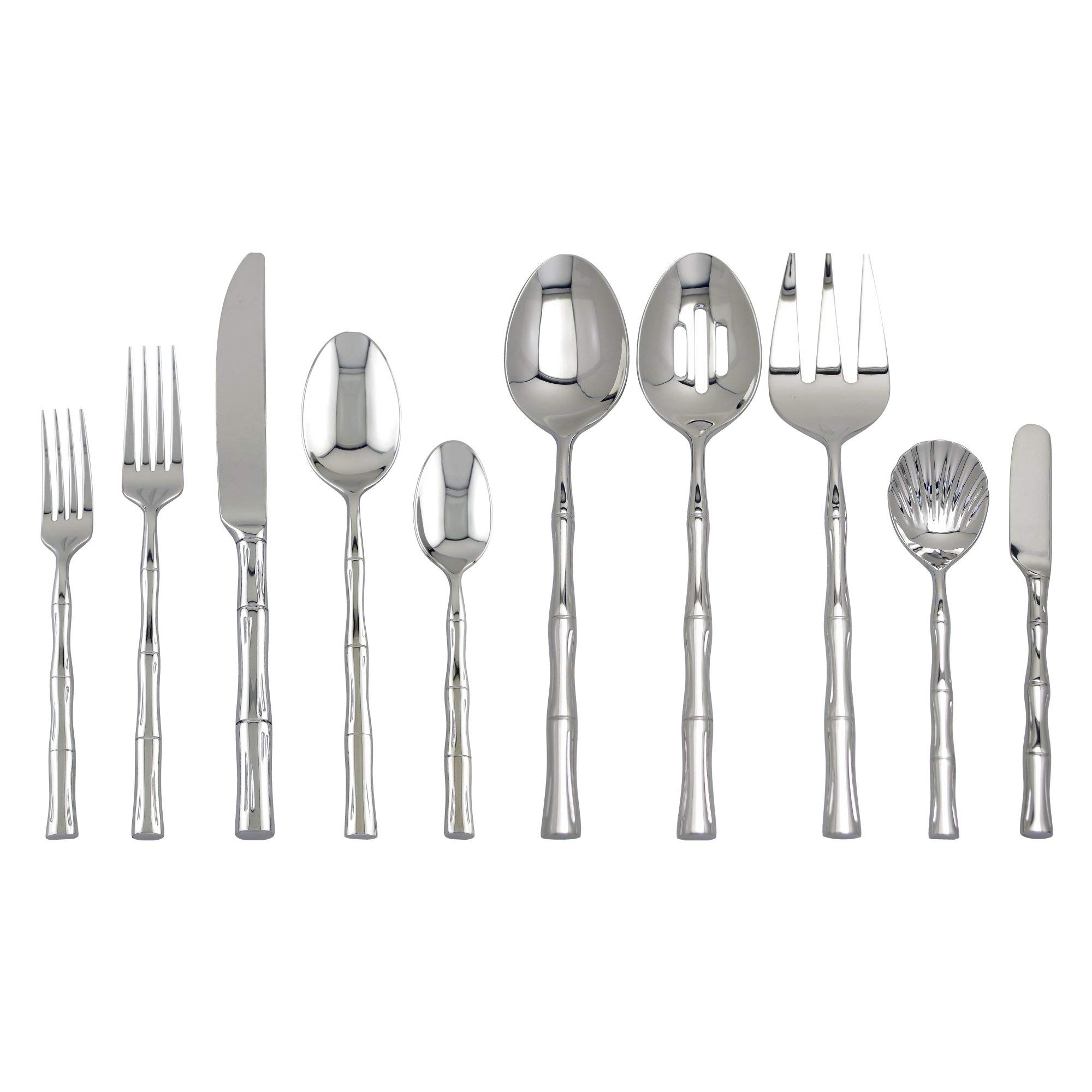 UPware 45-Piece 18/8 Stainless Steel Flatware Set - Service for 8 with Knives, Forks, Spoons, Teaspoons, Salad Forks & Serving Utensils - Mirror Polished Dishwasher Safe Silverware (Bamboo Pattern) - Perfect for Dinner Parties, Weddings, and Everyday Dining