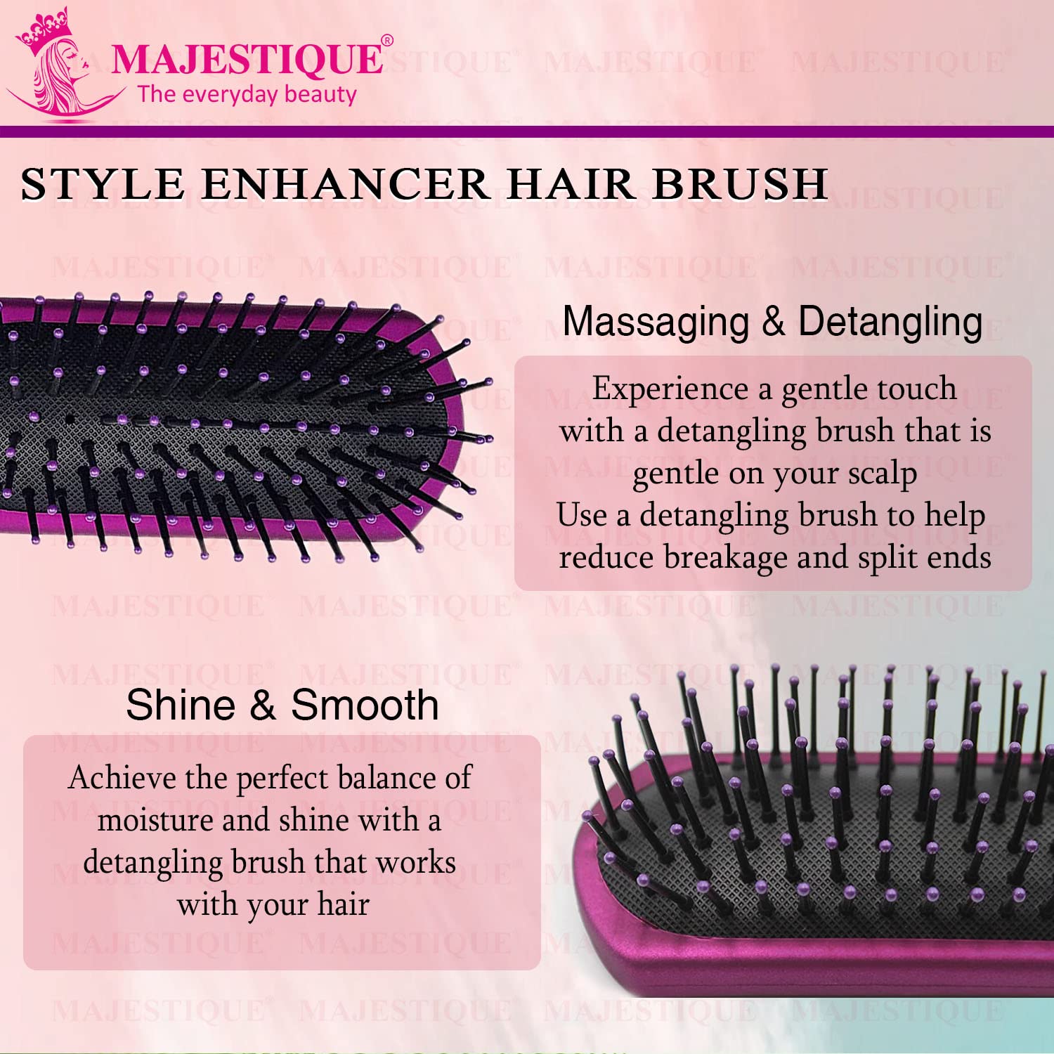 Majestique 7-Row Premium Purple Styling Brush for Curly Hair - Detangling, Defining & Shaping Curls - Blow Drying Brush for Women & Men - Purple/HR106 - Perfect for Salon Styling & Home Hair Care