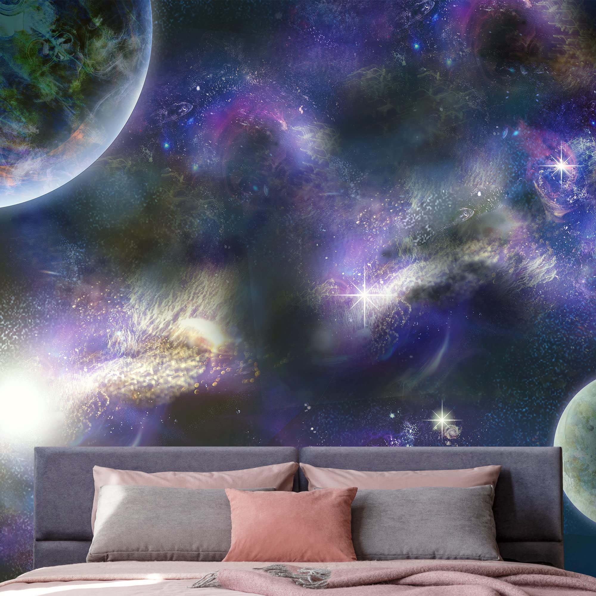 Stunning Universe & Giant Planets Peel and Stick Wall Mural - 66x96 Inch Removable Wallpaper for Bedroom Decor | Easy DIY Wall Stickers for Kids Room, Living Room & Nursery