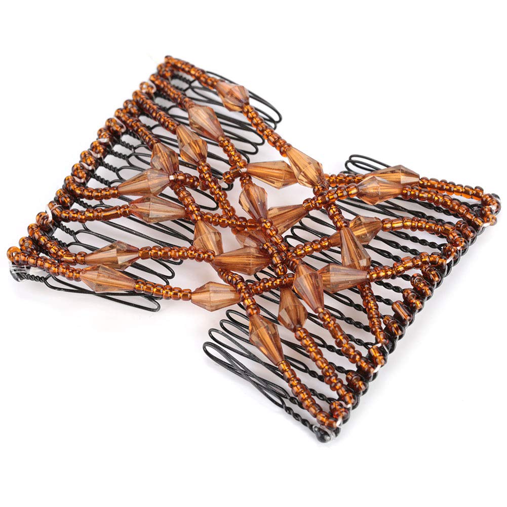 Women's Magic Stretchable Hair Clips with Beads - Elastic Double Hair Clips for Hairstyling, Ponytails & Braids - Perfect for Daily Use, Parties & Weddings