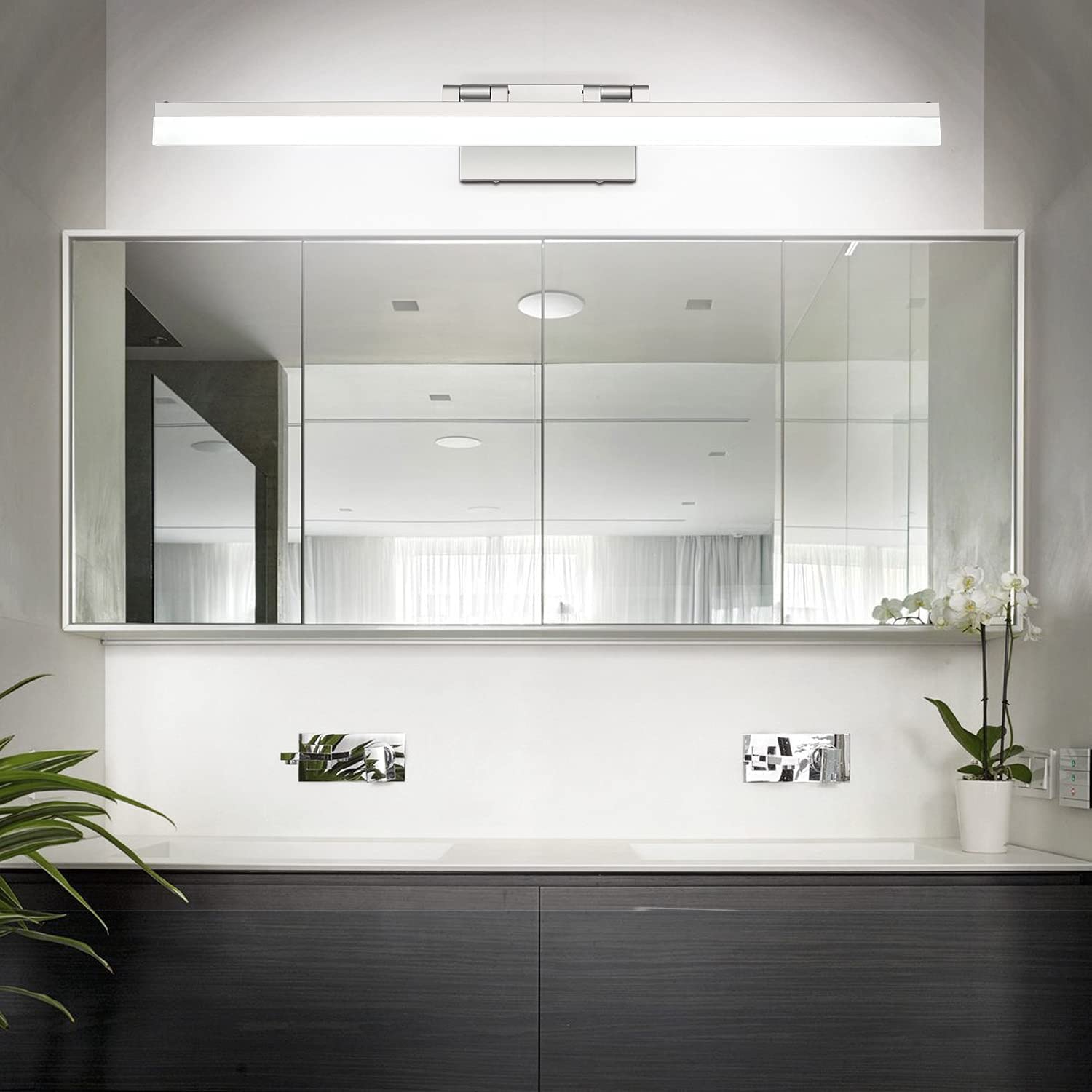 Modern Dimmable Silver LED Vanity Light Bar - 31.5 & 40 Inch Bathroom Mirror Lighting (8778-800mm + 8778-1000mm) - Perfect for Makeup Vanity, Spa & Modern Bathroom Decor