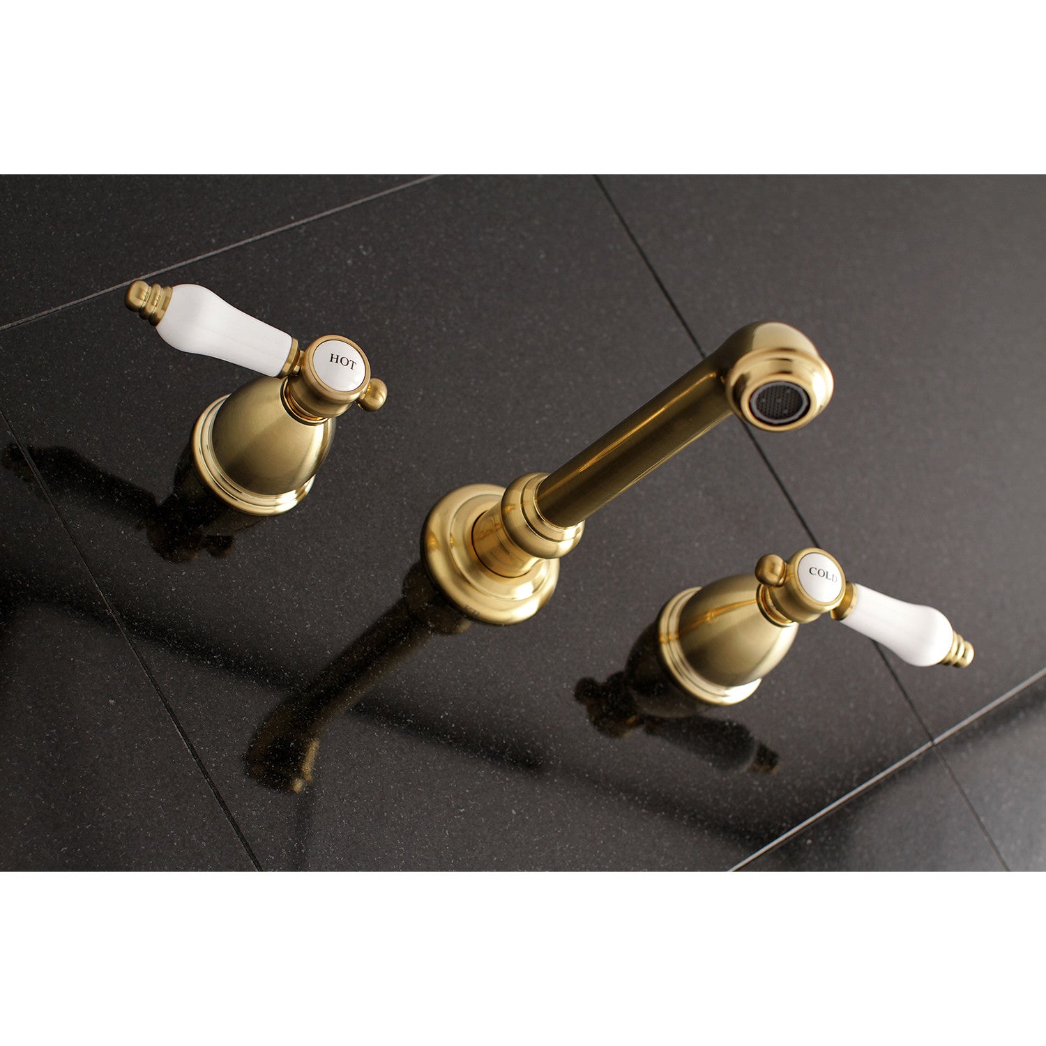 Bel Air KS7127BPL Brushed Brass 3-Hole Wall Mount Bathroom Faucet with Double Handle - Perfect for Modern Bathroom Renovation and Spa-Inspired Showers