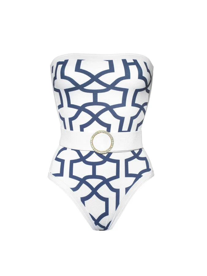 2023 New Geometric Print One Piece Swimsuit & Cover Up for Women - Trendy Summer Beachwear for Pool, Vacation & Water Activities
