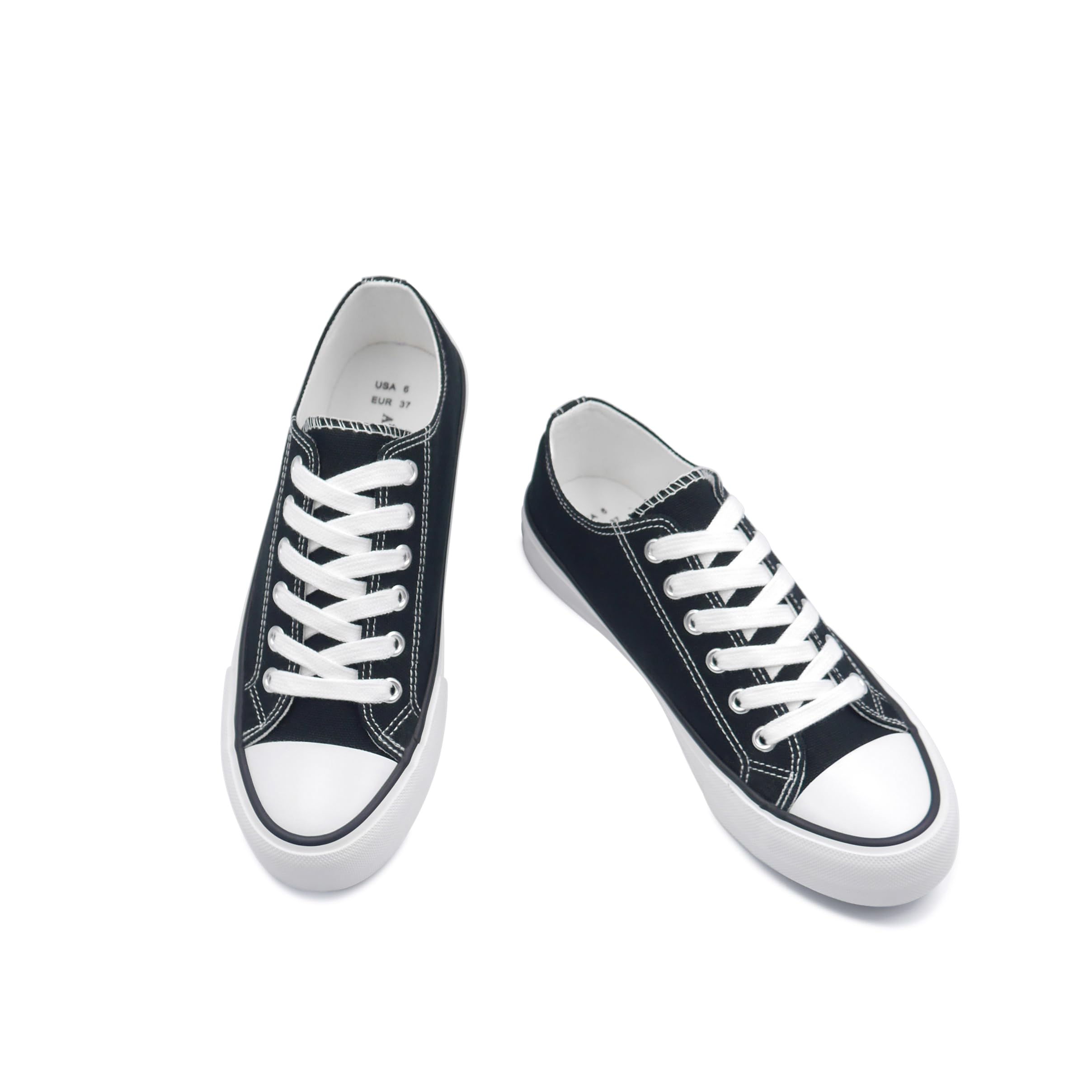 ANTLULU Women's Casual Canvas Sneakers - Low Top Lace Up Fashion Shoes in Black & White | Classic Style for Everyday Wear, Walking & Light Activities