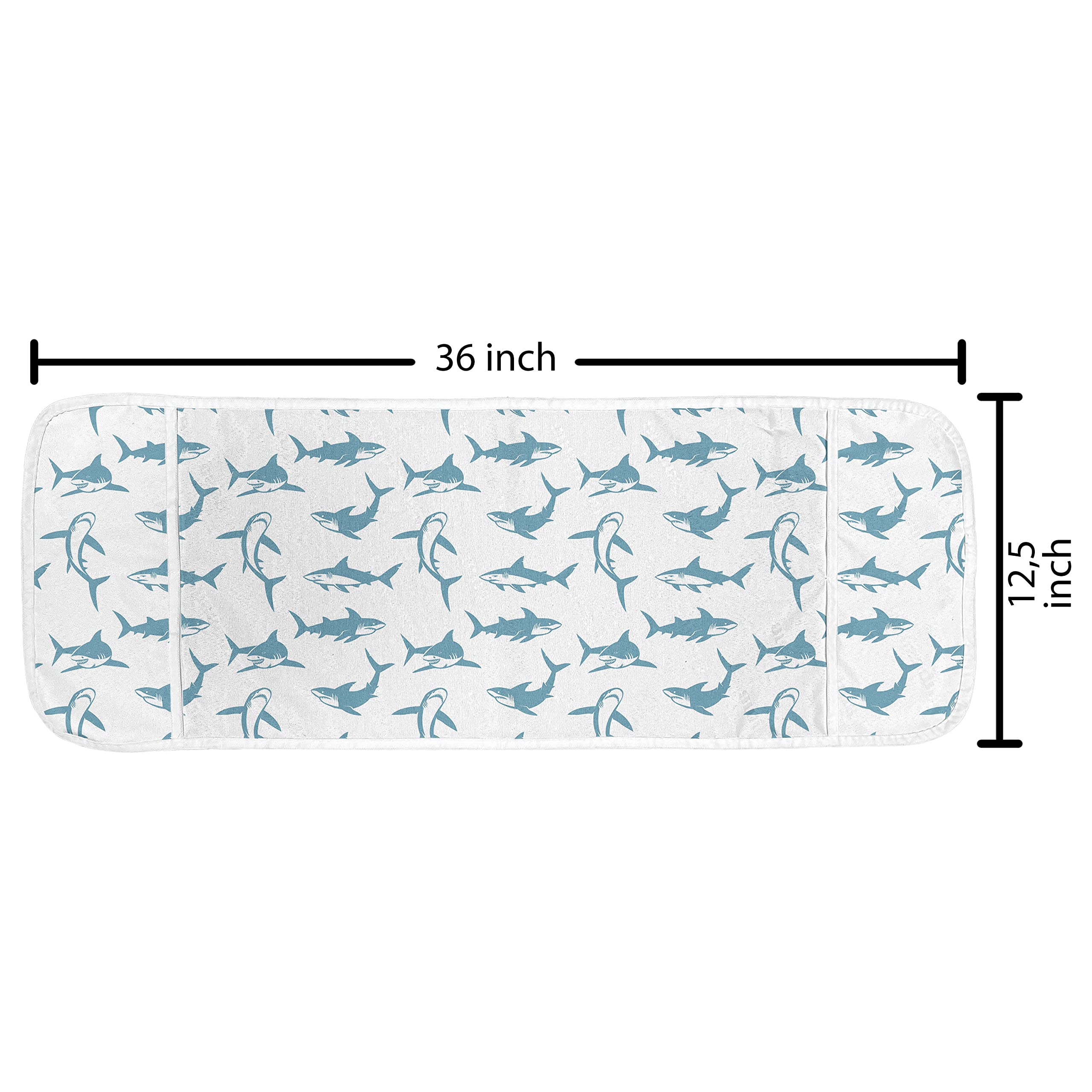 Ambesonne Shark Microwave Oven Cover - Waterproof Kitchen Organizer with Pockets, Blue White Marine Cartoon Design Featuring Scary Predators of the Seas, 36