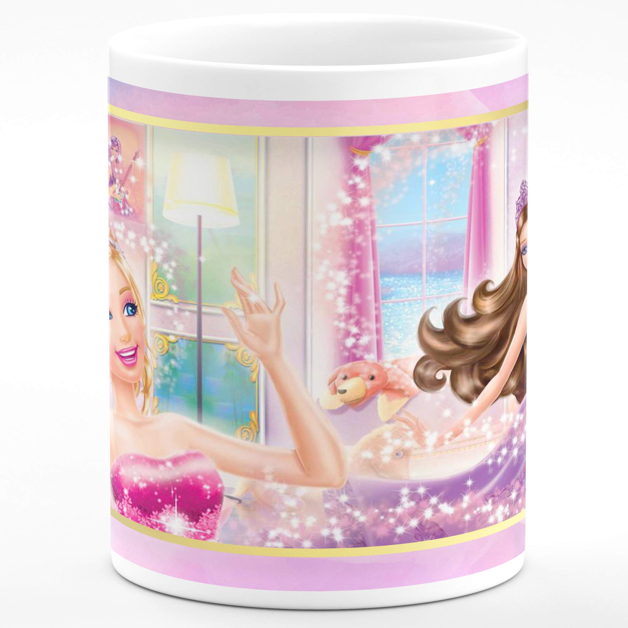 Barbie Golden Hair Cartoon Mug - 350ml White Ceramic Coffee Cup with HD Print, Microwave Safe - Perfect Gift for Kids, Boys & Girls - Great for Birthday Parties, Christmas Gifts & Family Gatherings