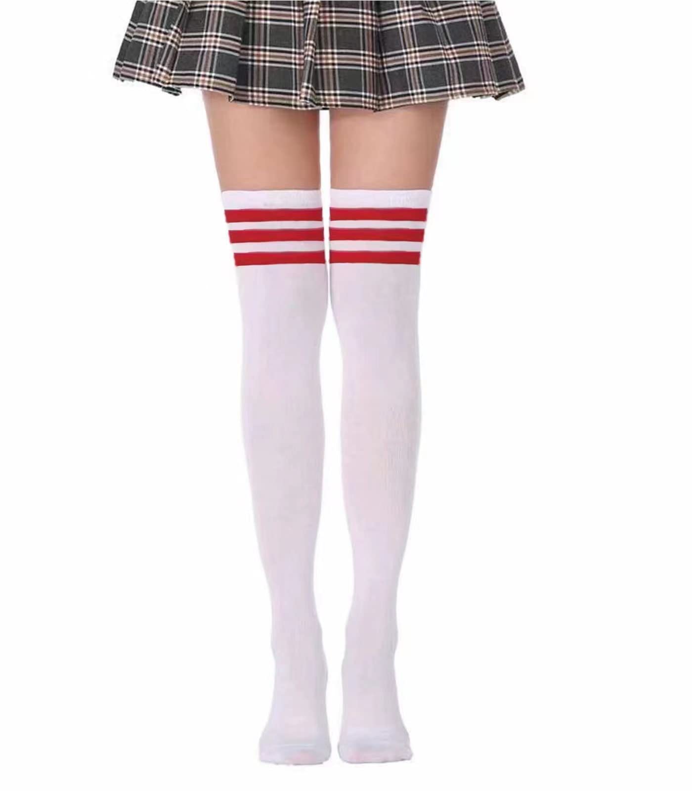 Ammiko Women's Thigh High Socks - Cotton Striped Over The Knee Long Socks for Women | Casual High Stockings for Fall, Winter & Outfits | Perfect for Boots, Dresses & Layering