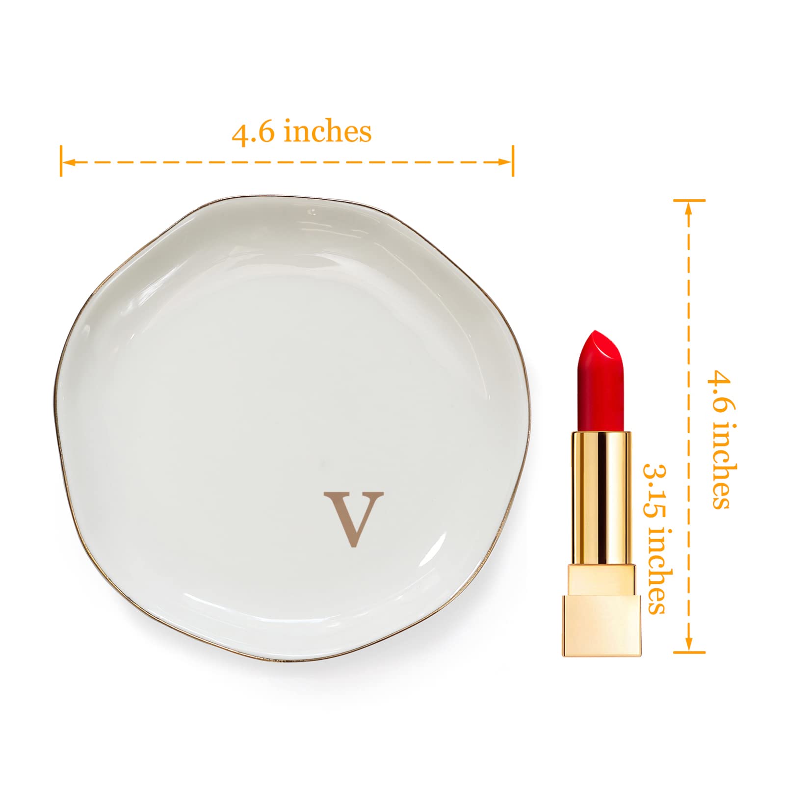 Personalized V-Monogrammed Ceramic Ring Dish - Custom Initial Jewelry Tray for Engagement, Wedding, Birthday & Christmas Gifts - Perfect for Women, Friends & Sisters - Elegant White Home Decor for Vanity, Dresser or Nightstand Organization
