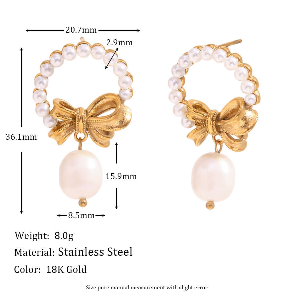 Elegant Gold Bow Pearl Drop Earrings for Women - Classic Dangle Earrings for Bridal, Party & Special Occasions | E7853