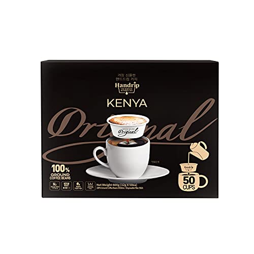 Aromaville Original Single-Serve Drip Coffee with Disposable Hand Dripper - 50 Servings of Kenya Ground Coffee for Home, Office & Travel | Convenient Pour Over Coffee for Camping & Gifts