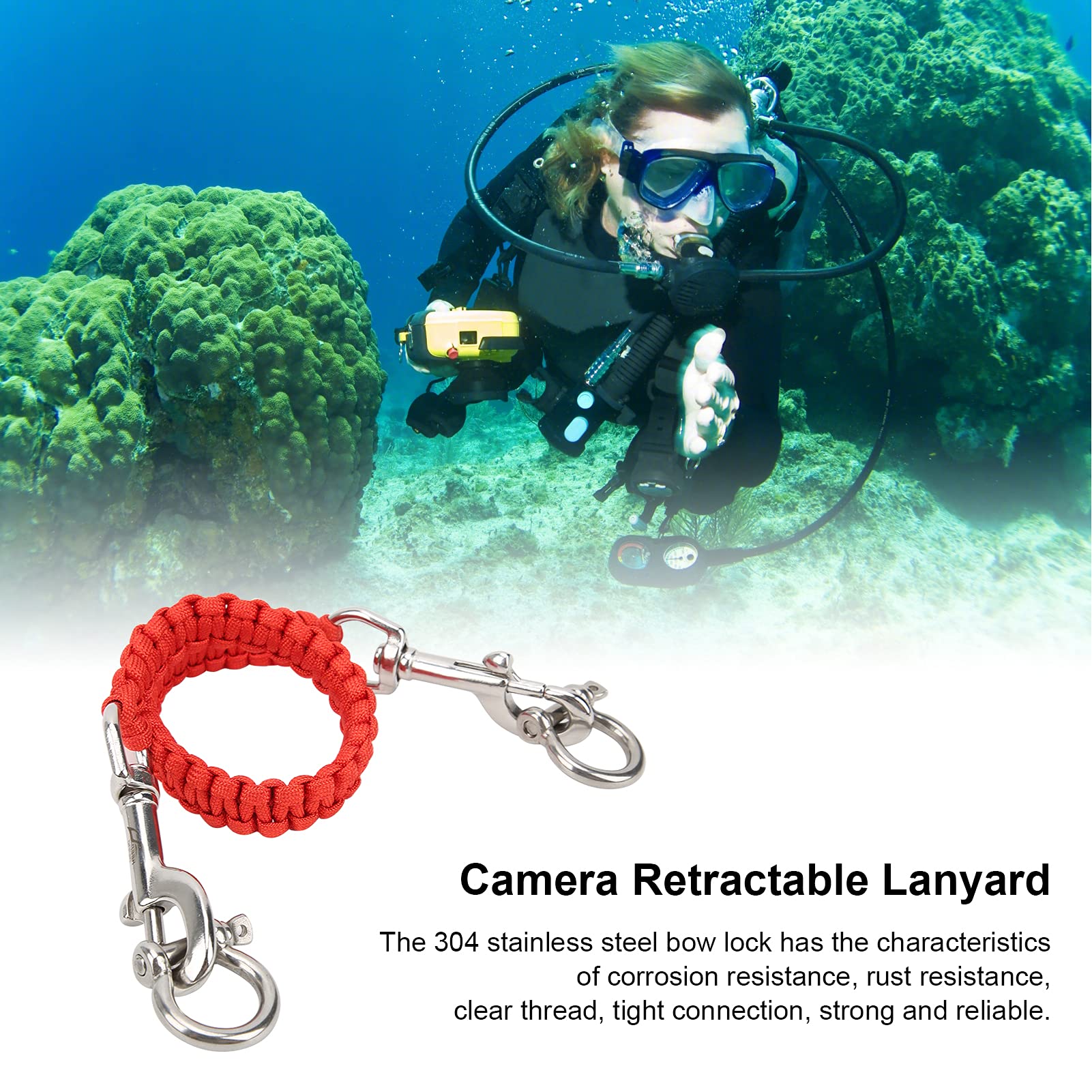 360° Rotating Diving Camera Lanyard - Flexible Underwater Housing Accessory for GoPro, DSLR & Action Cameras (Red) - Perfect for Scuba Diving, Snorkeling & Water Sports Photography