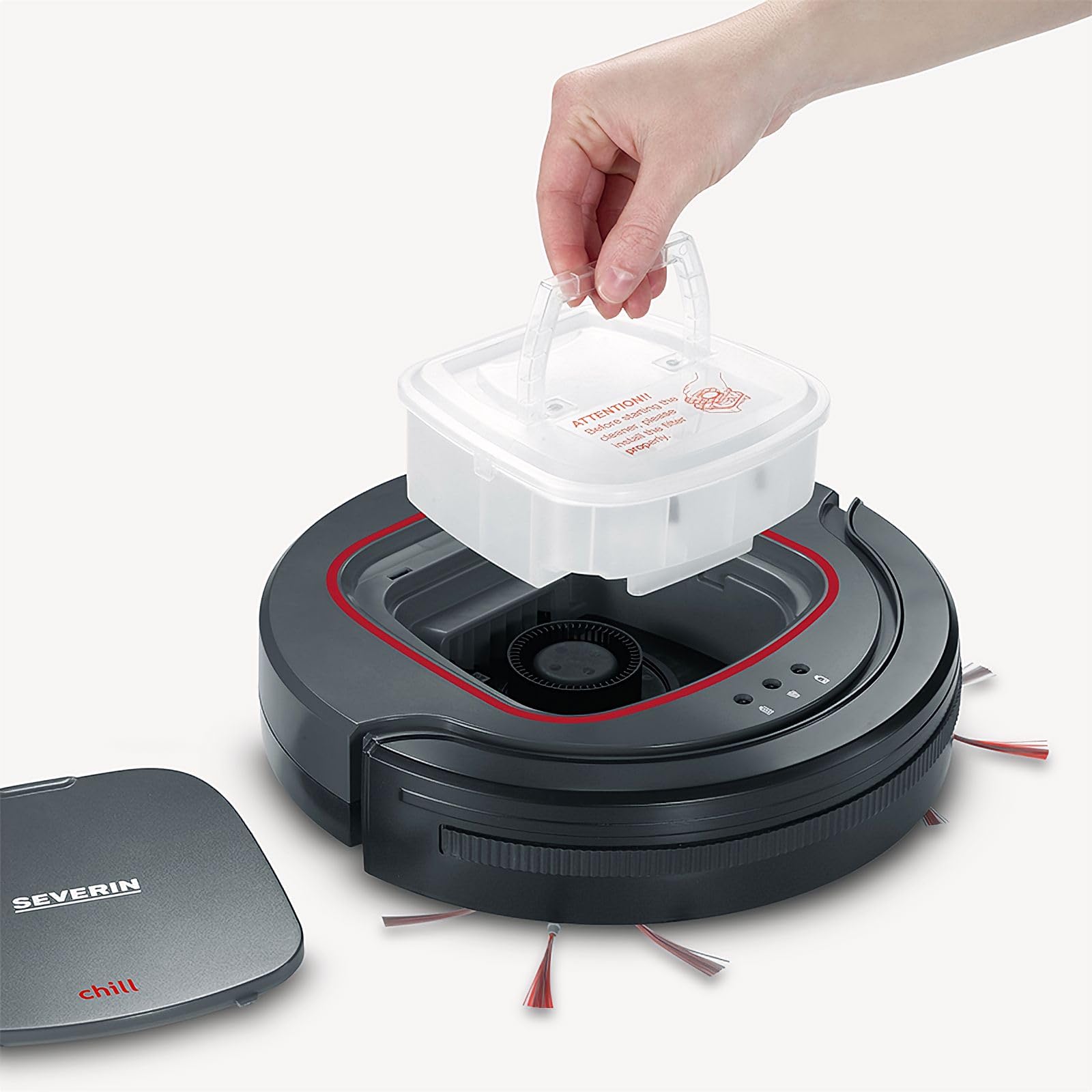 RB 7025 Robot Vacuum Cleaner with 12.8V Lithium Ion Battery - Cool Grey/Red & Black | Smart Home Cleaning for Hardwood Floors, Carpets & Pet Hair