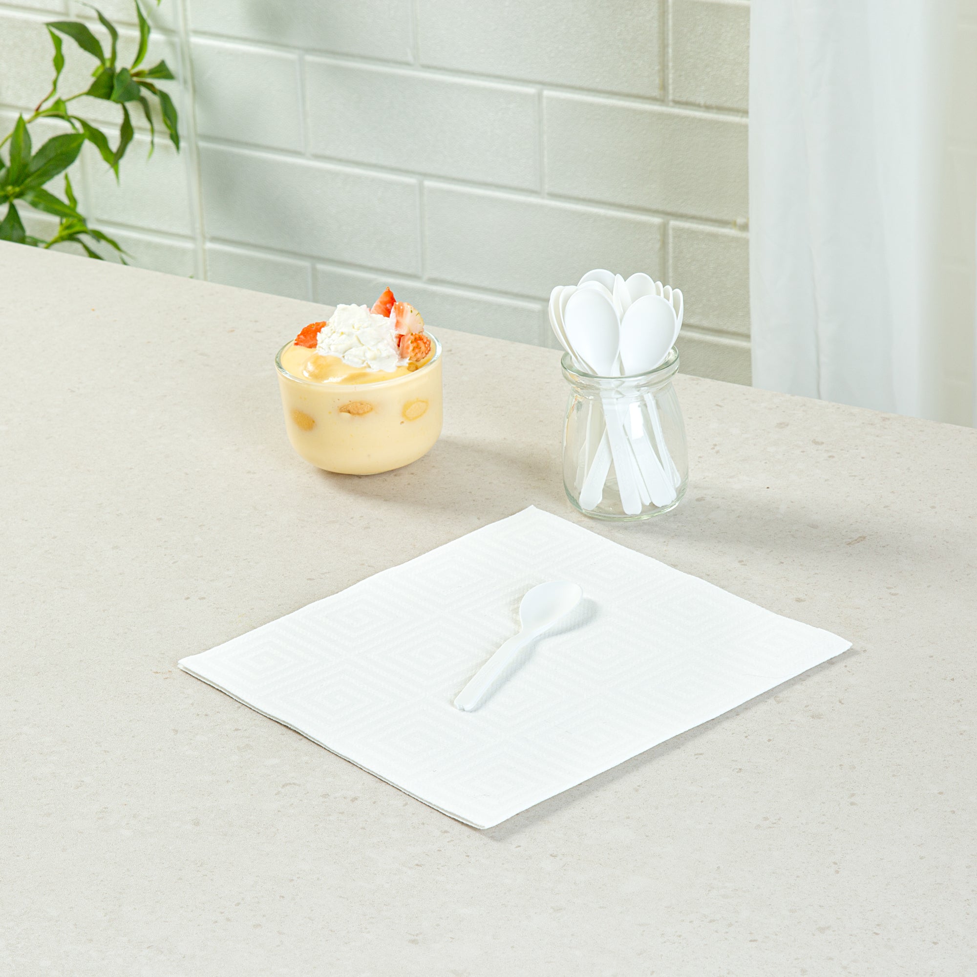 Eco-Friendly Round White Plastic Mini Spoons - Heat Resistant, Compostable, 4