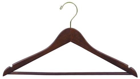 Premium Walnut Wooden Suit Hanger with Bar - Heavy Duty Clothes Hanger for Jackets, Coats & Formal Wear - Ideal for Closet Organization & Travel Luggage