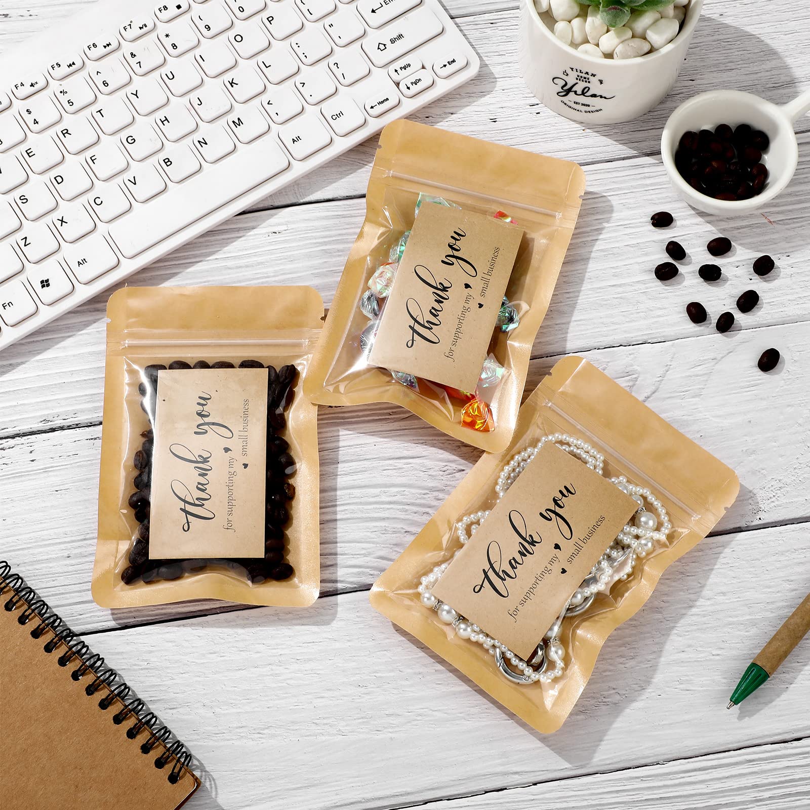 620-Piece Thank You Cards and Gold Foil Stickers Set for Small Business Owners - Appreciation Stickers with Resealable Kraft Paper Packaging - Perfect for Customer Thank You Gifts, Small Business Marketing & Branding