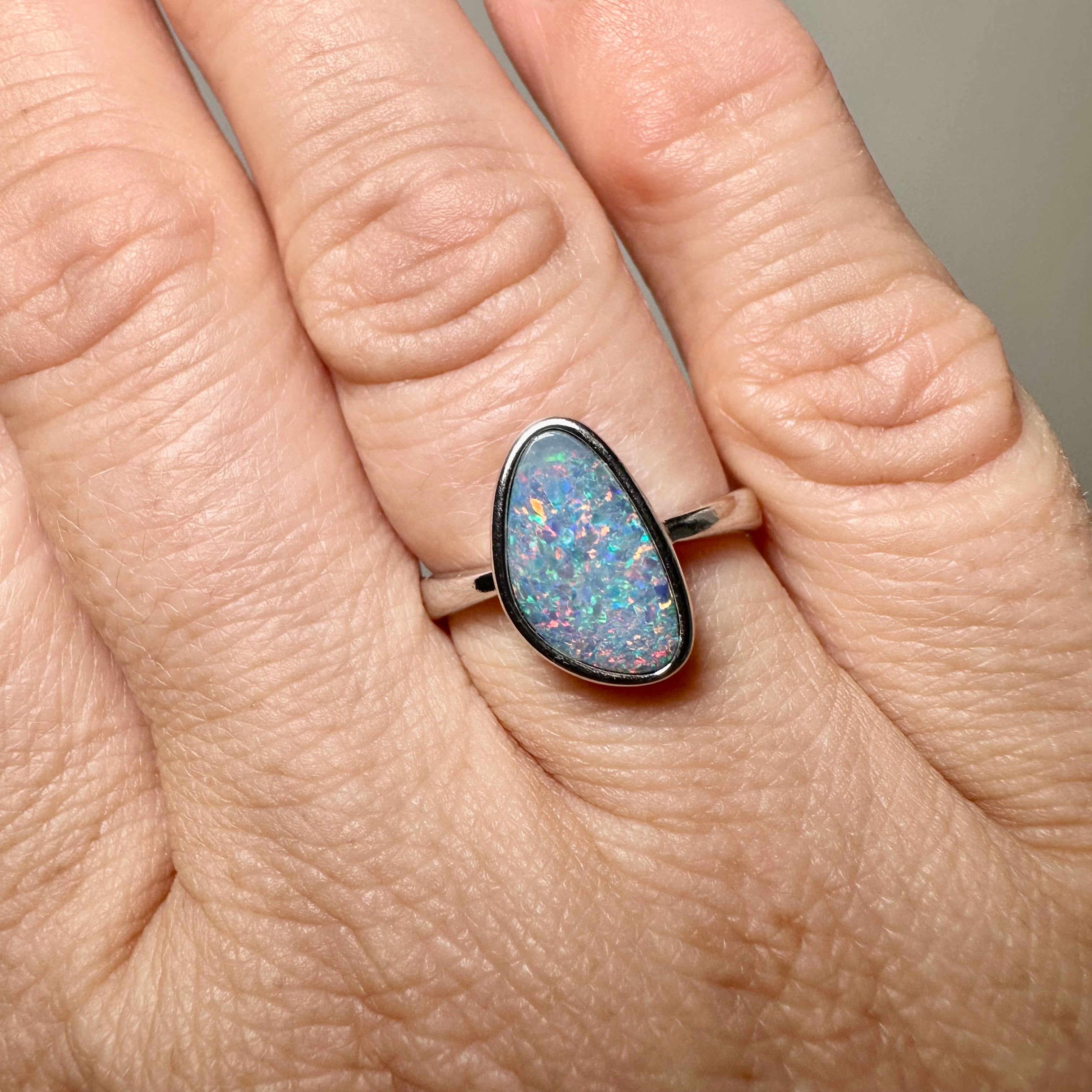 Opal Doublet Freeform Cabochon Ring - Size 7 (Coober Pedy Origin) | Natural Gemstone Jewelry for Women | Perfect for Weddings, Anniversaries & Special Occasions