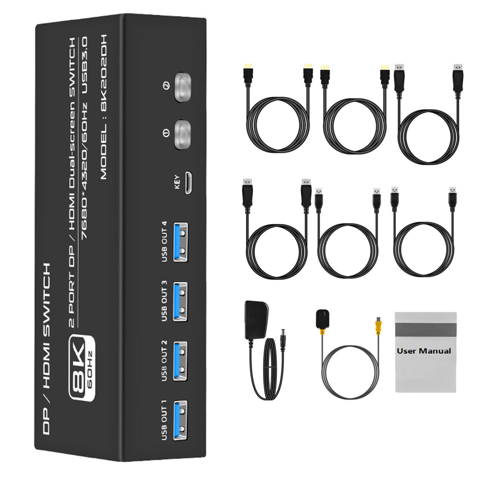 WANSUPYIN 2x2 KVM Switch Dual Monitor 8K@60Hz DisplayPort 1.4 - 2 in 2 Out HDMI DP KVM Switch for 2 Computers Sharing 2 Monitors - Perfect for Home Office, Gaming Setup & Multi-Tasking Workspaces