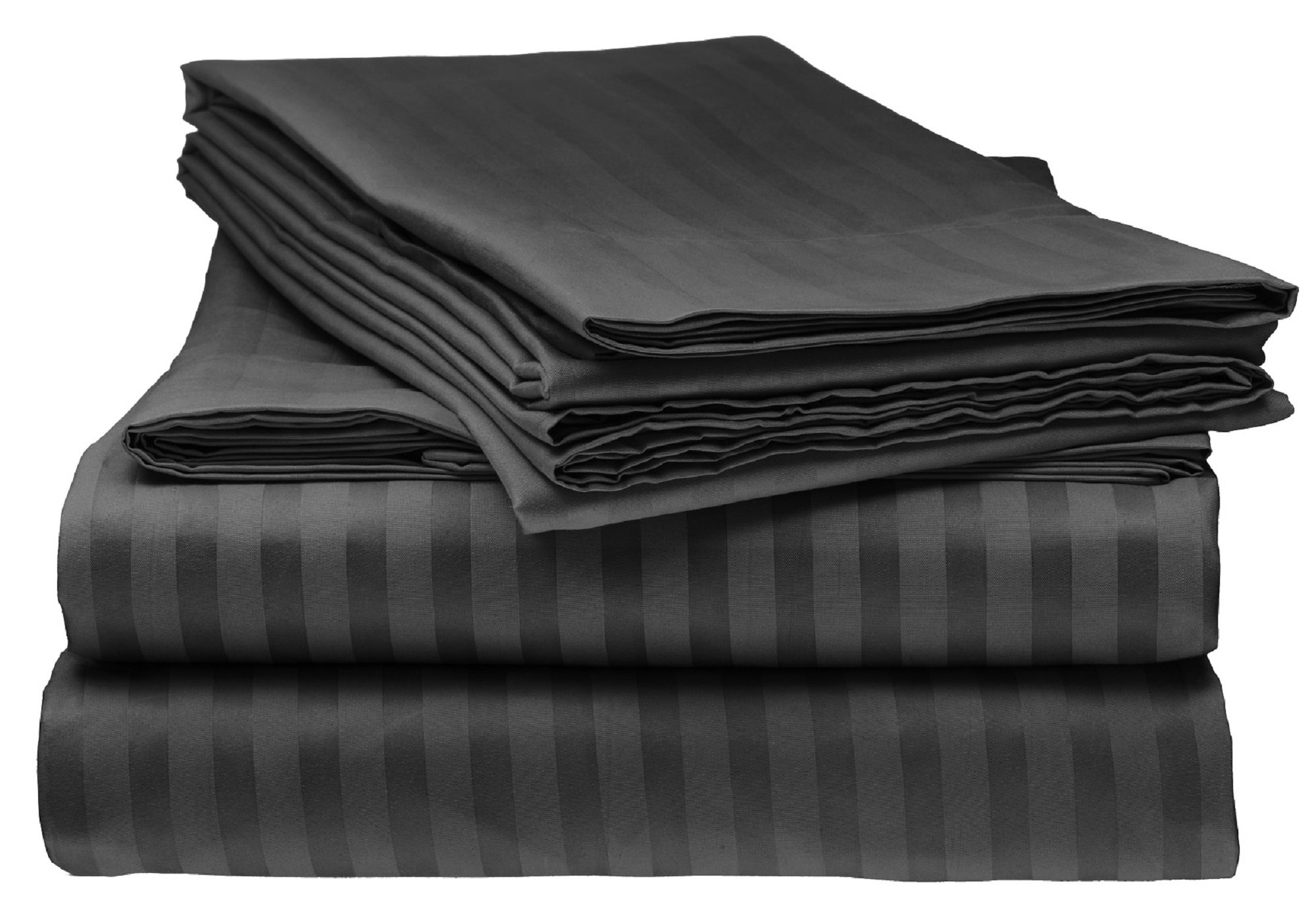 1000TC Luxury 4-Piece Bed Sheet Set - 100% Egyptian Cotton, Extra Soft & Breathable - Twin XL Size, Dark Grey Stripe - Fits Mattress up to 15