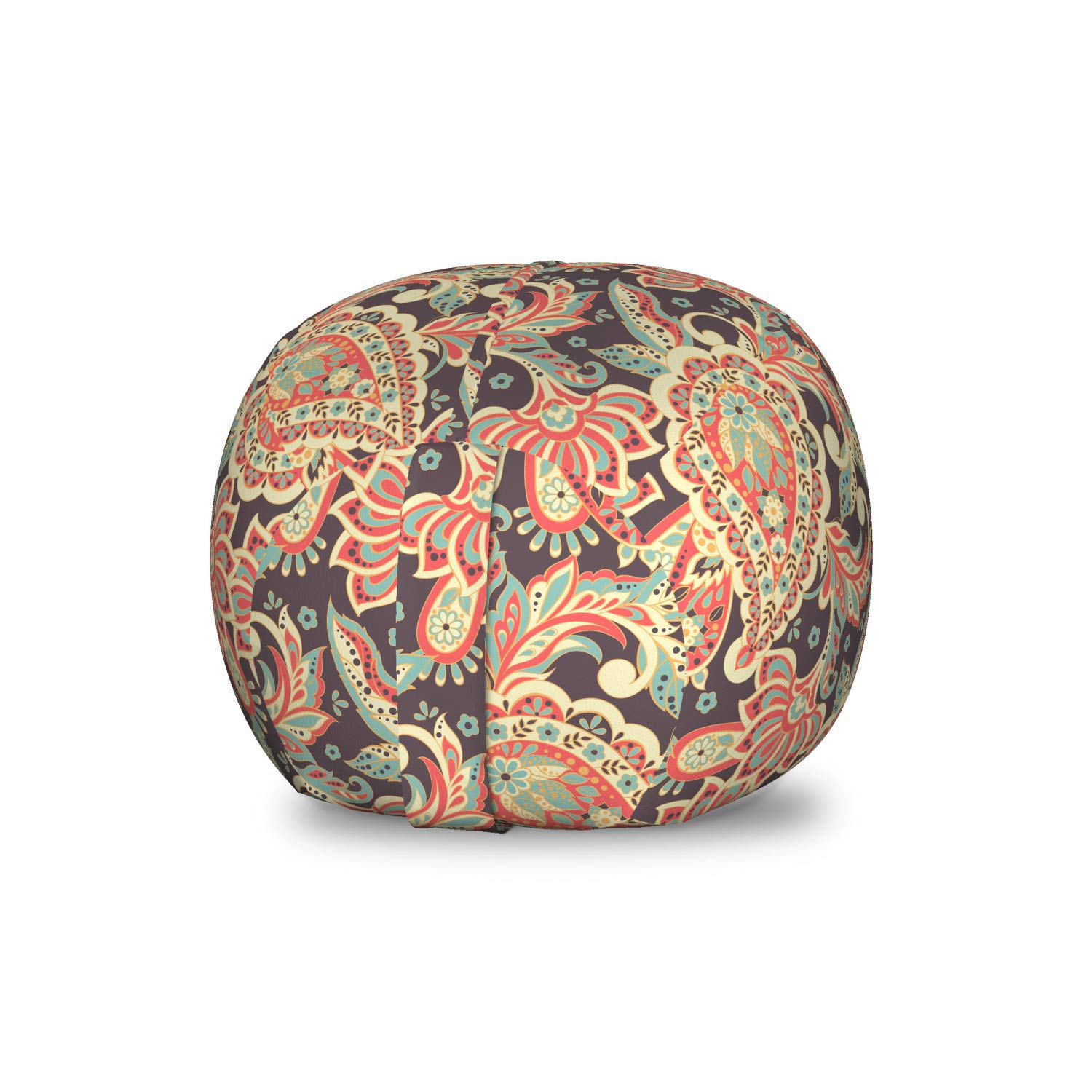 Ambesonne Batik Storage Toy Bag Chair - Vintage Curly Leaves & Paisley Pattern, Washable Stuffed Animal Organizer for Kids Room, Small Multicolor Ottoman for Nursery, Playroom or Bedroom Decor