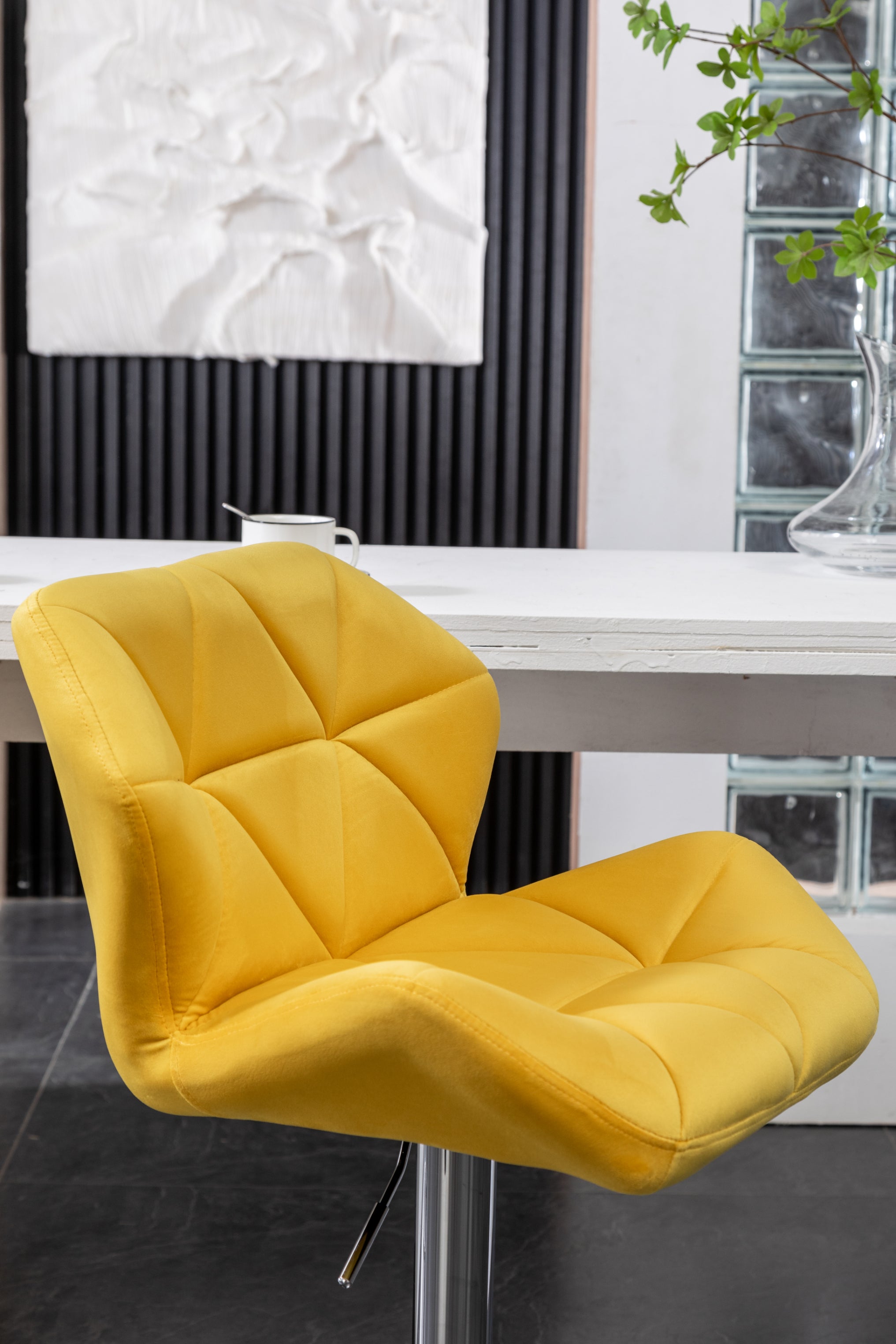 Roundhill Furniture Breni Velvet Diamond Tufted Swivel Adjustable Height Bar Stool - Yellow (Set of 2) - Perfect for Kitchen Island, Home Bar & Breakfast Nook