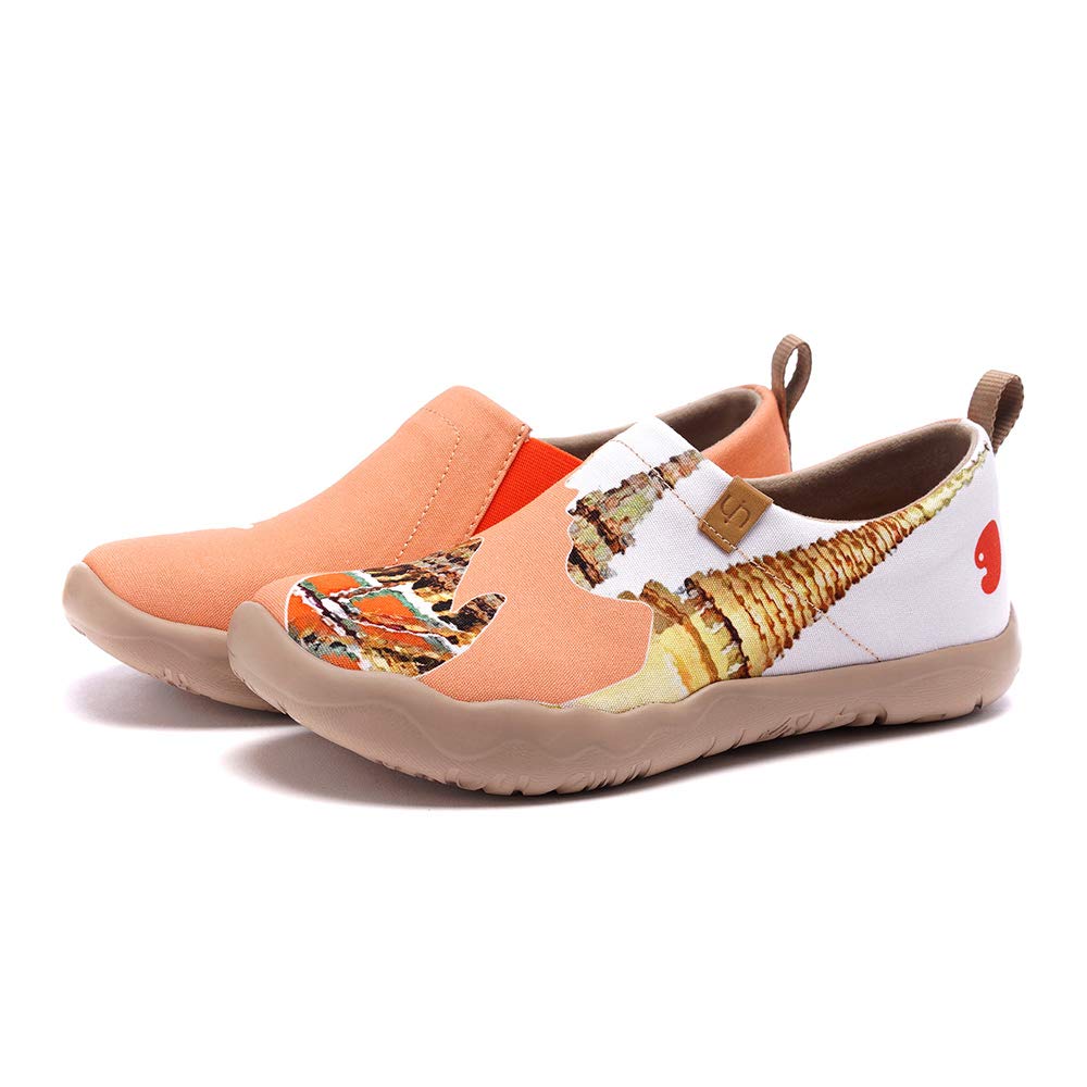 UIN Women's Slip-On Canvas Sneakers - Lightweight Casual Walking Shoes with Thailand Greeting Art Design (Size 39) - Perfect for Travel, Daily Wear & Summer Outfits
