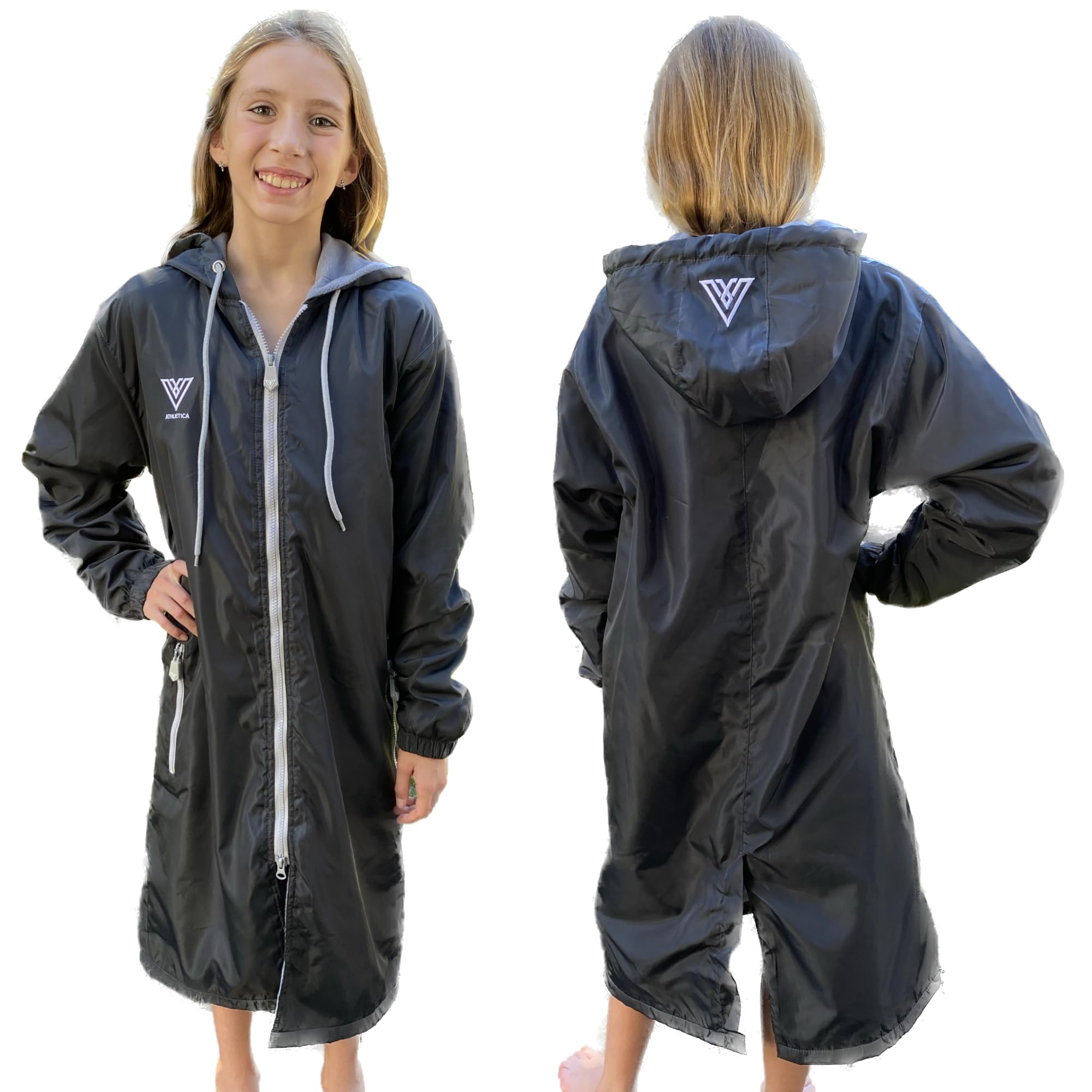 Unisex Swim Parka for Adults & Kids - Water-Resistant Soft Fleece Lined Hooded Cover-Up for Beach, Pool & Surfing - Quick Dry Swimwear Changing Robe for Men Women & Children